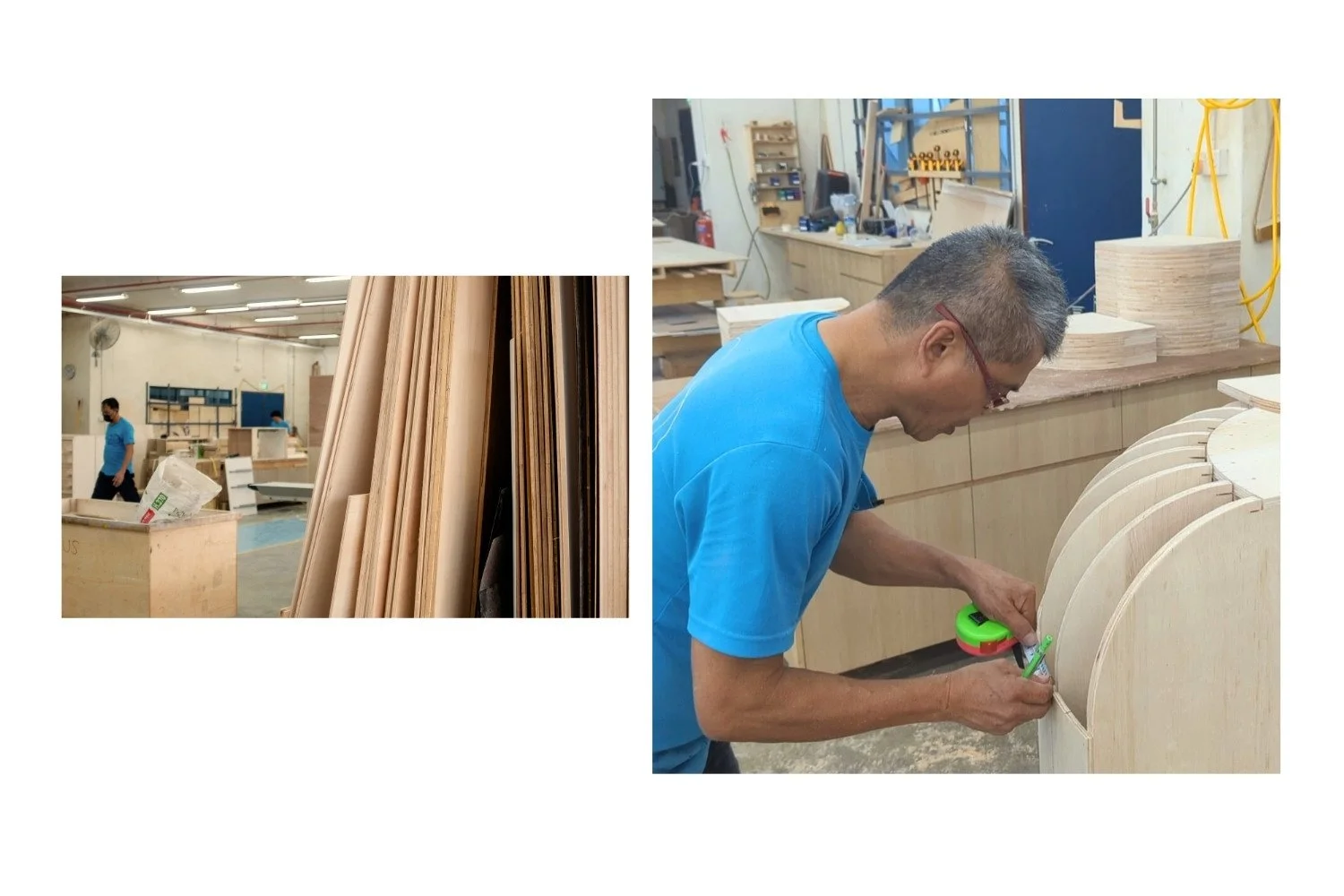 Craftsman making curved furniture at Conexus Craftworks