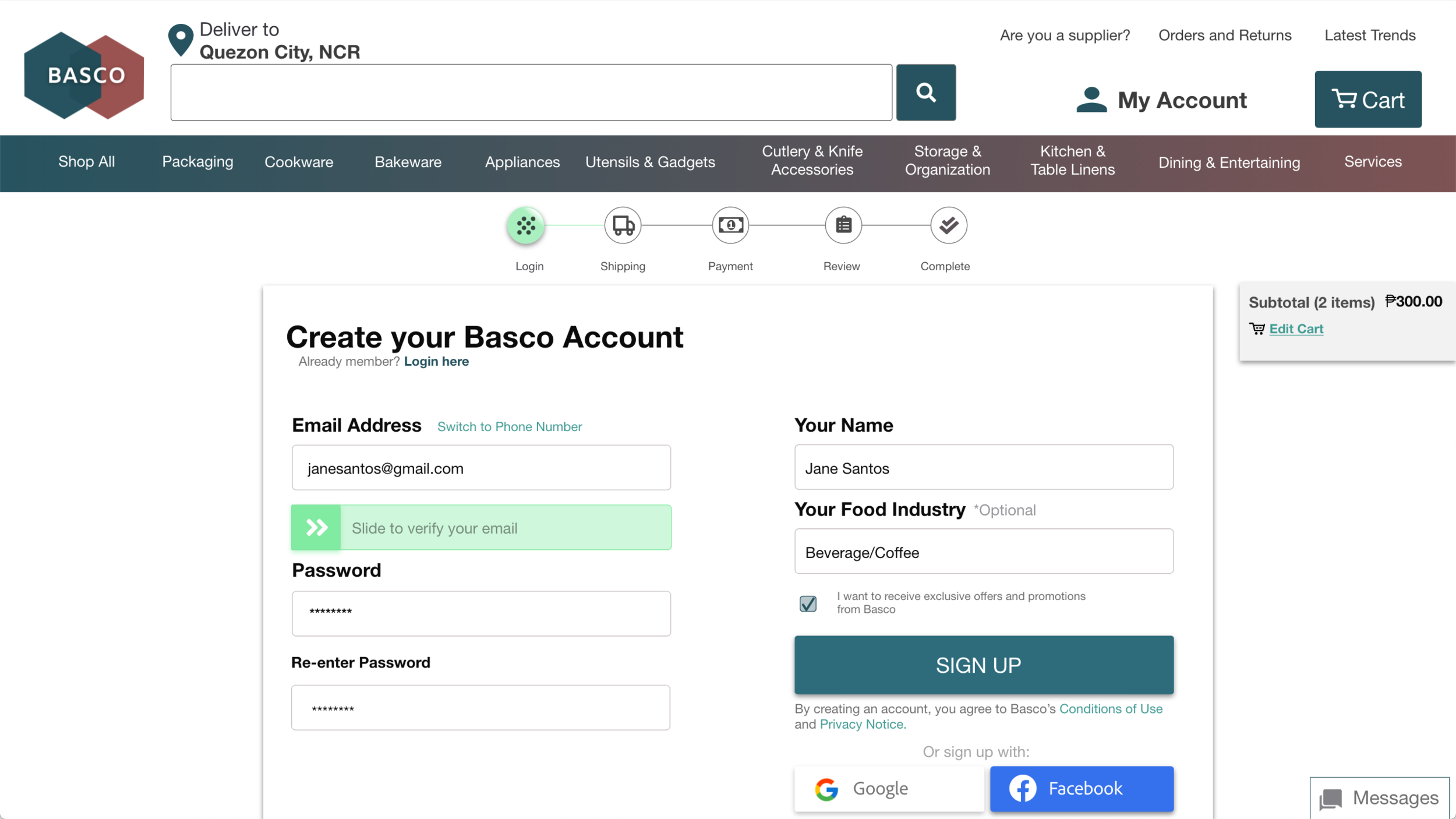 User’s ‘Food Industry’ is asked in the sign up process for personalized and competitive product and service recommendations
