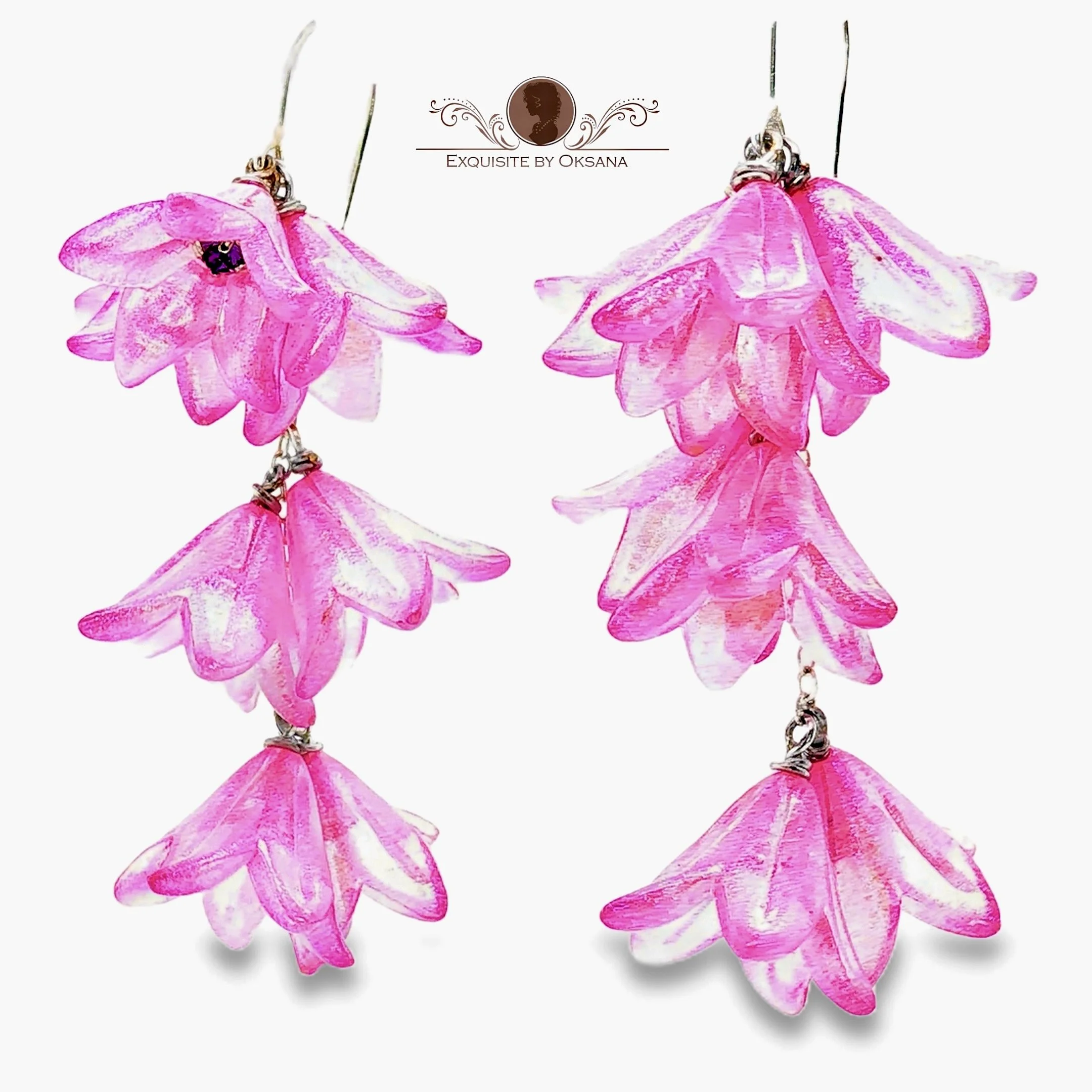 Pink Lily Flower Earrings