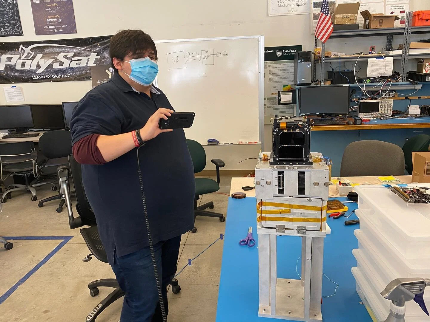Fall quarter may be coming to an end, but the Cal Poly CubeSat Laboratory is hard at work! Last week, Mechanical Lead Pablo Casillas worked with Purdue University on Spinnaker 3 over zoom while lab members Drew Evans and Ben Clark (Not featured) work