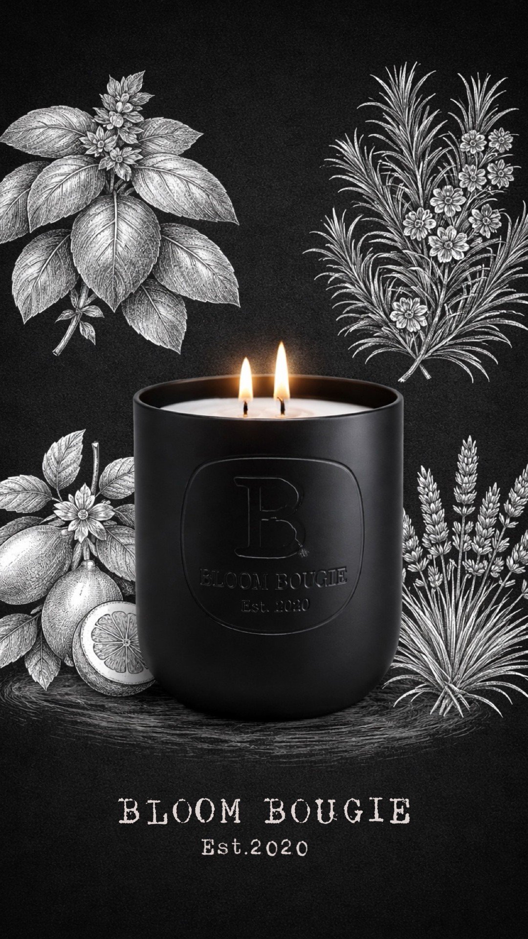 Pink wall with shadows of a flower and a person holding it, the word 'LOVER' on the wall, and the text 'BLOOM BOUGIE Est.2020'.