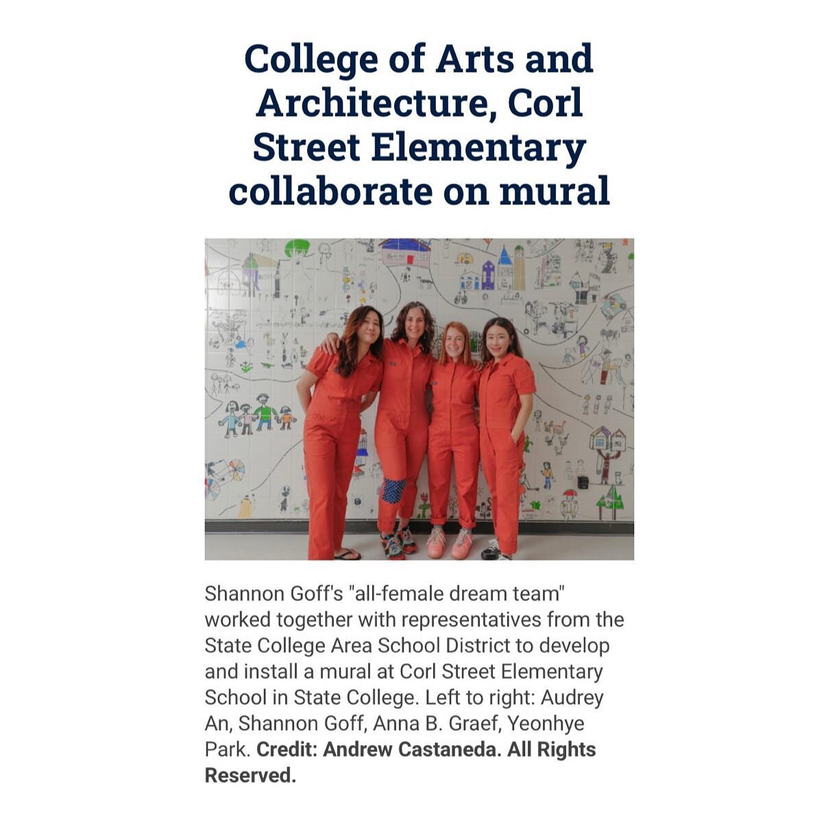 ✨🗞 We Are! On Penn State News! 🗞✨

Children&rsquo;s hopes and dreams for their future, captured in drawings made during the early months of the COVID-19 pandemic, are highlighted in a new mural at Corl Street Elementary School in State College, spe