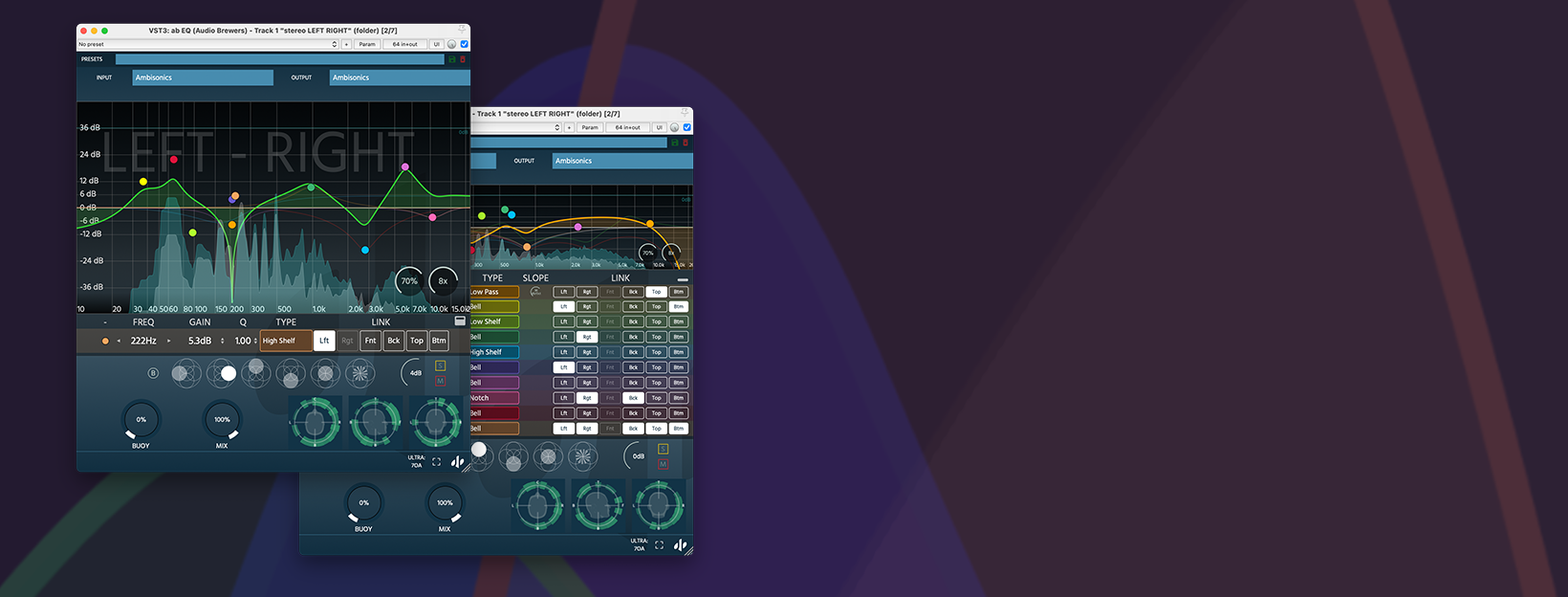 Screenshot of audio software plugin titled 'ab Astrometry Delay', showing spectral curves, parameters like feedback, viscosity, and modulation controls.