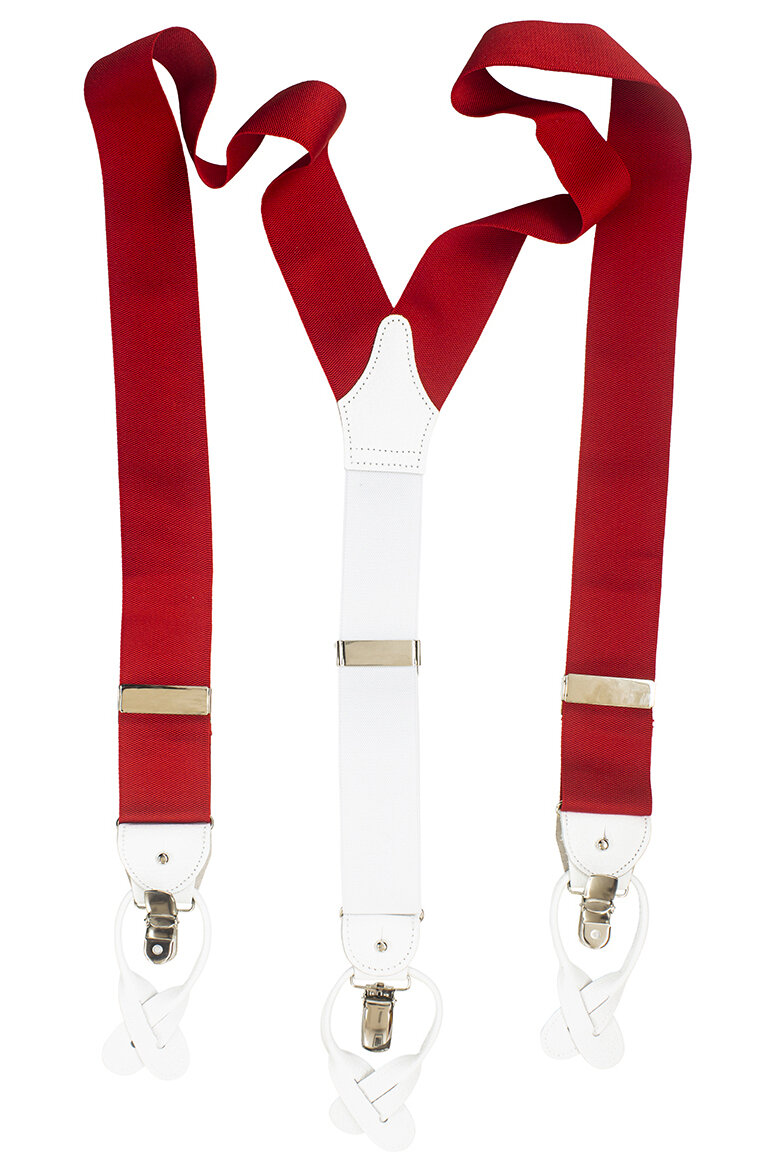 Bretelles Rouges - Double Attaches (pinces en laiton et boutonnières en  cuir) - Fabriquées à la main en Angleterre —