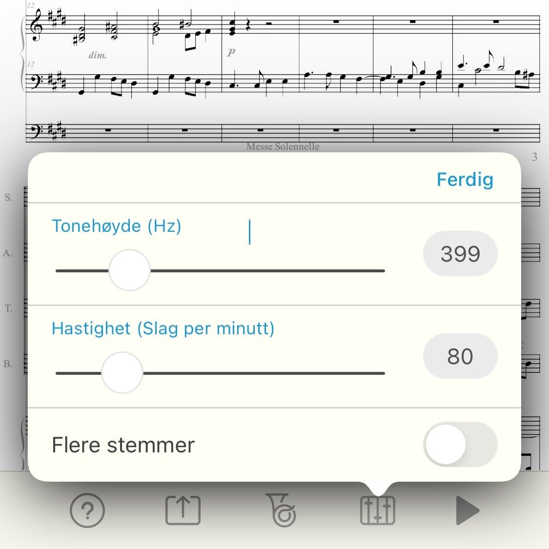Du kan velge instrument, tonehøyde og hastighet, kun din stemme eller flere stemmer.