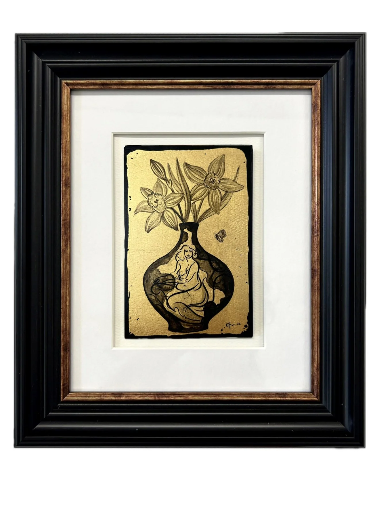 Eleanor, 10 x 15cm, 23.5 carat gold leaf and Indian ink on wood panel - £495 (framed 27.5 x 32.5cm) .jpg