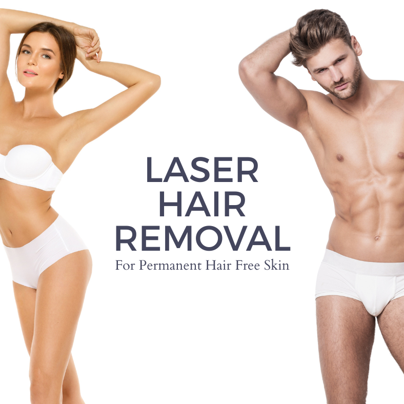 Permanent laser hair removal with two modles showing hairless skin in white underwear