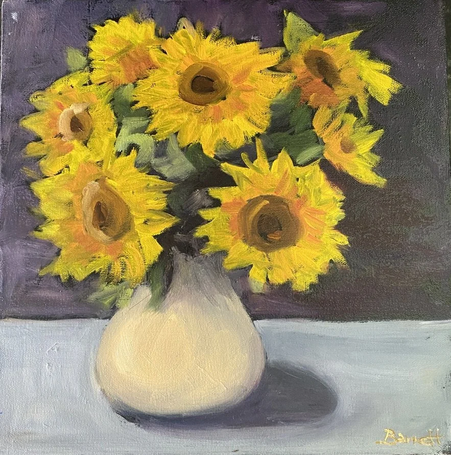 Sunflowers, oil on canvas, 12x12”, $290