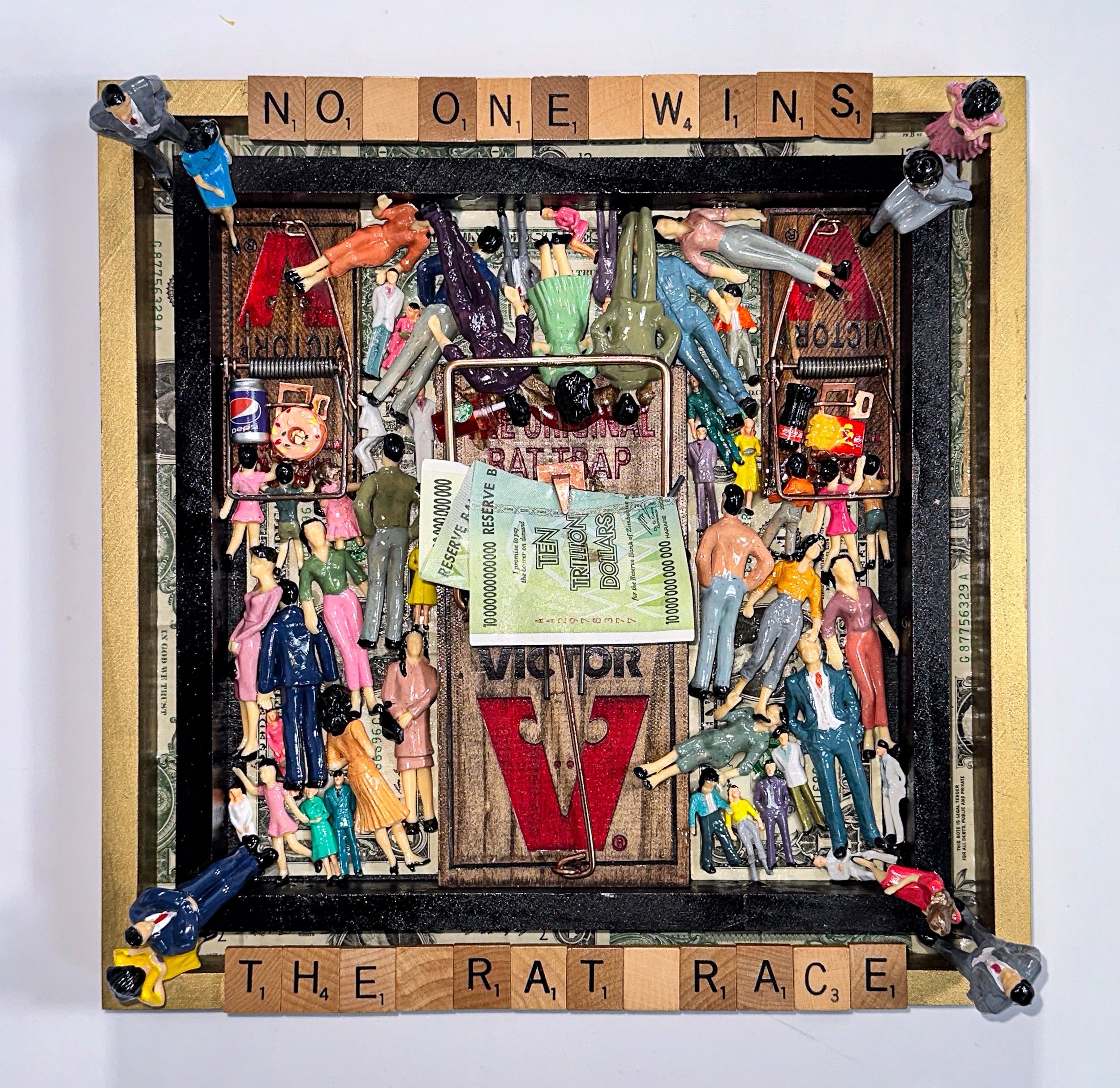 No One Wins The Rat Race  - Found Object Assemblage -  12 x 12 x 3