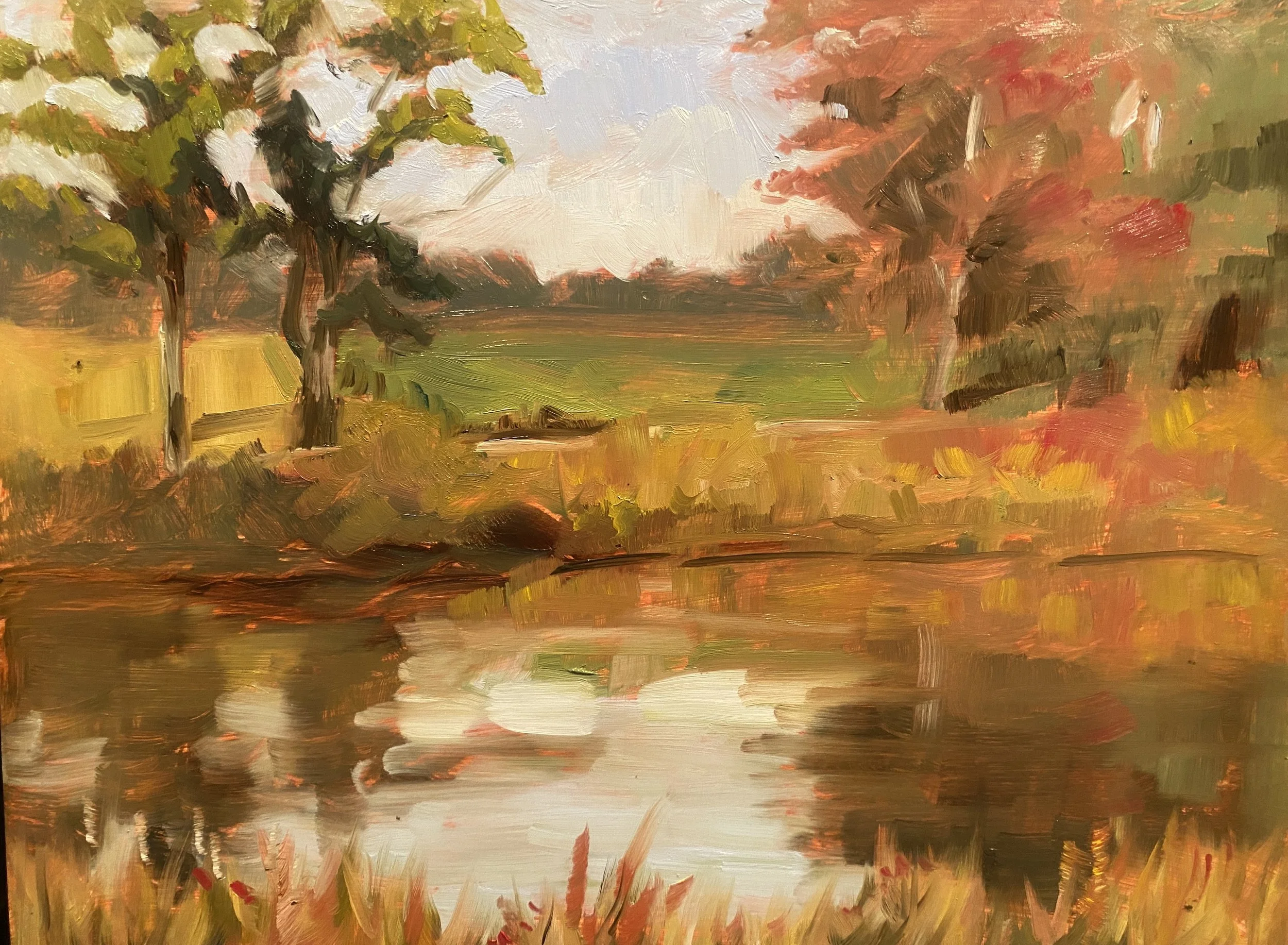 Rose Hill Pond, oil on panel, 9x12”, $240