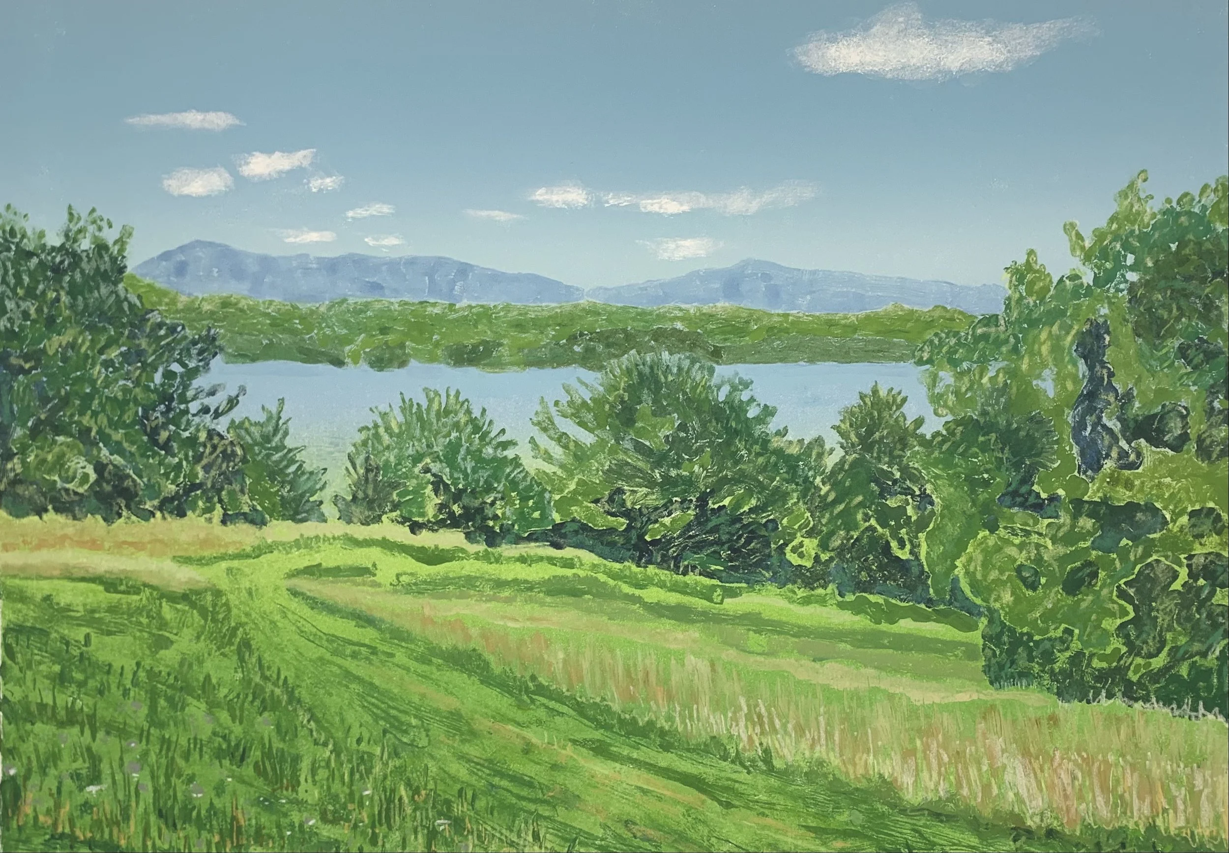 Catskills and Hudson from Poets Walk, Monotype, 22 x 30, $550