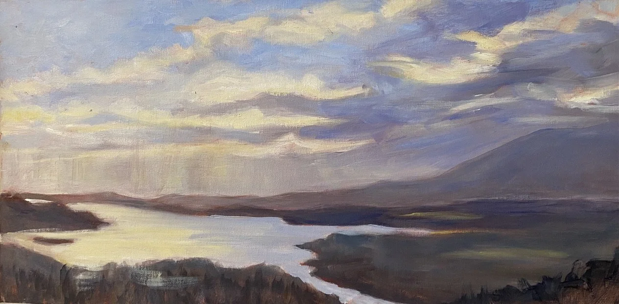 Olana Winter Light, oil on panel, 10x20”, $360