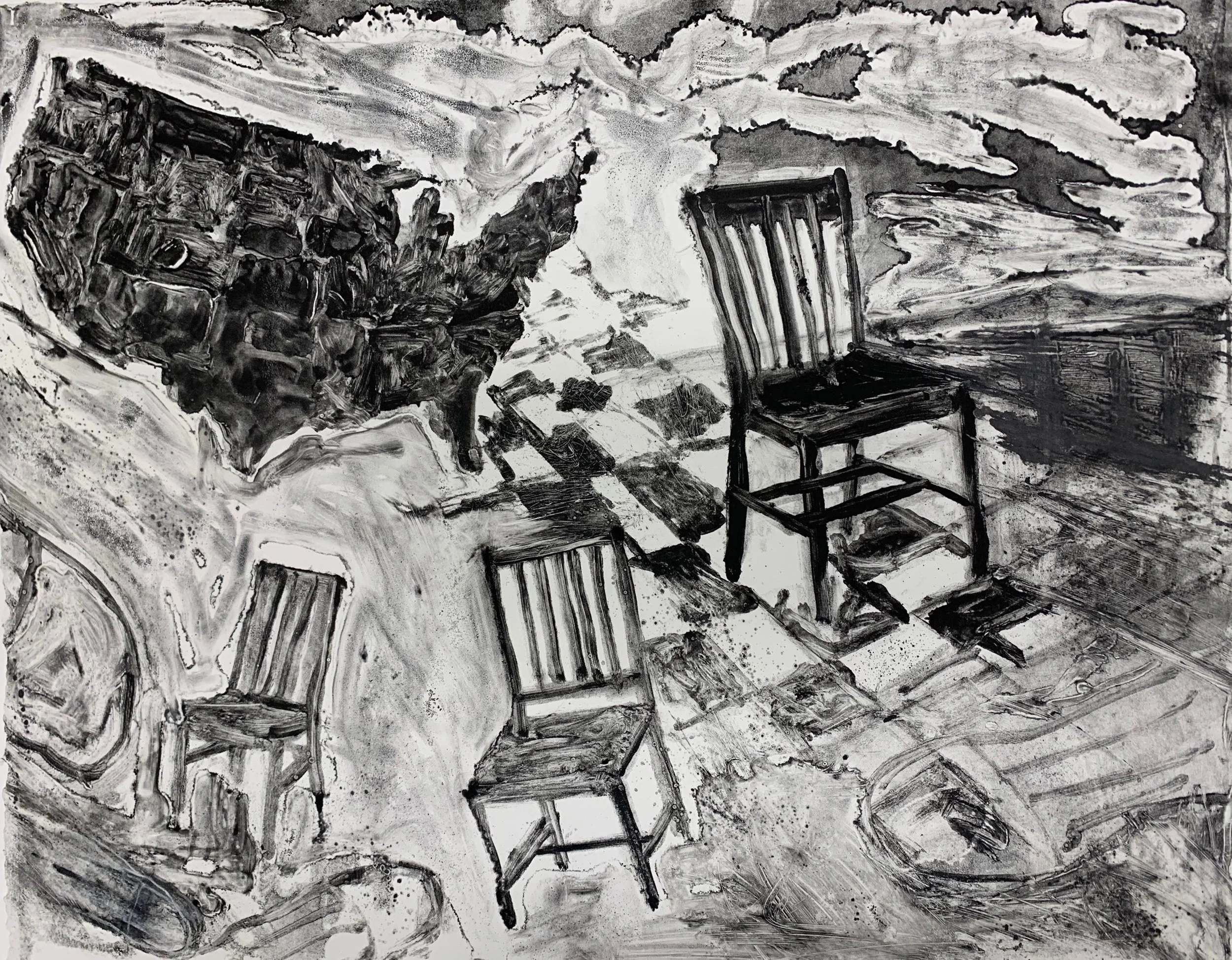 Empty Chairs, Monotype, 15 x 20, $350