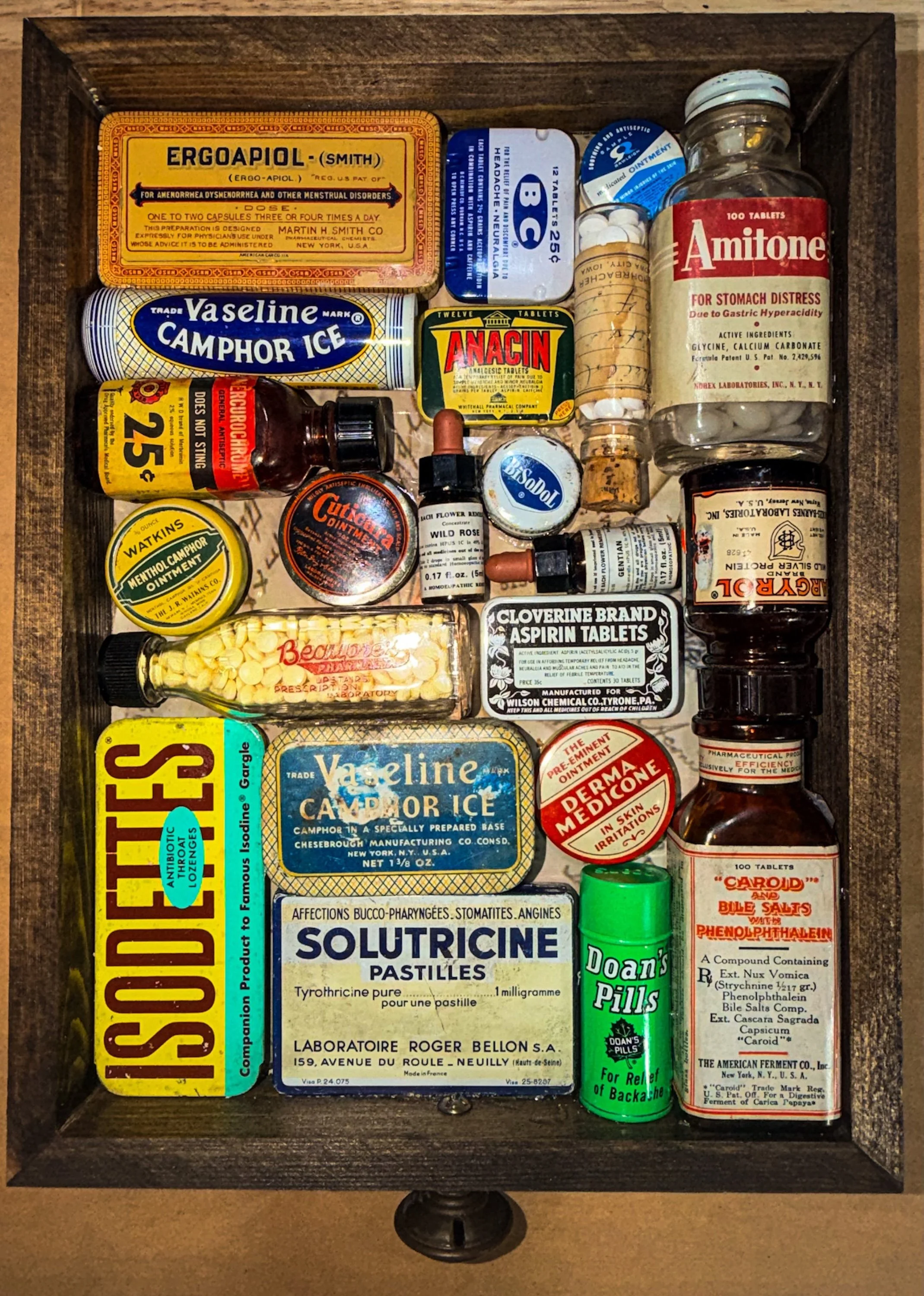 The Apothecary’s Drawer. Found Object Assemblage, 13 X 9 X 1.5, $485