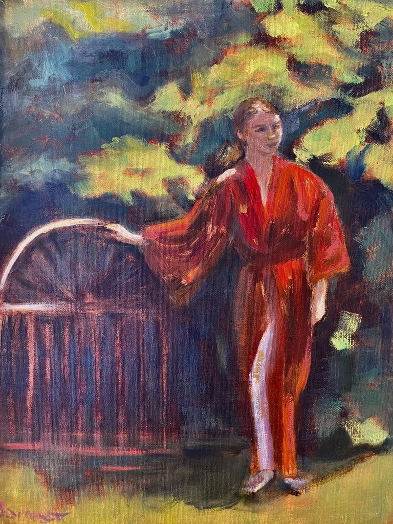 Lady by the Gate, oil on panel