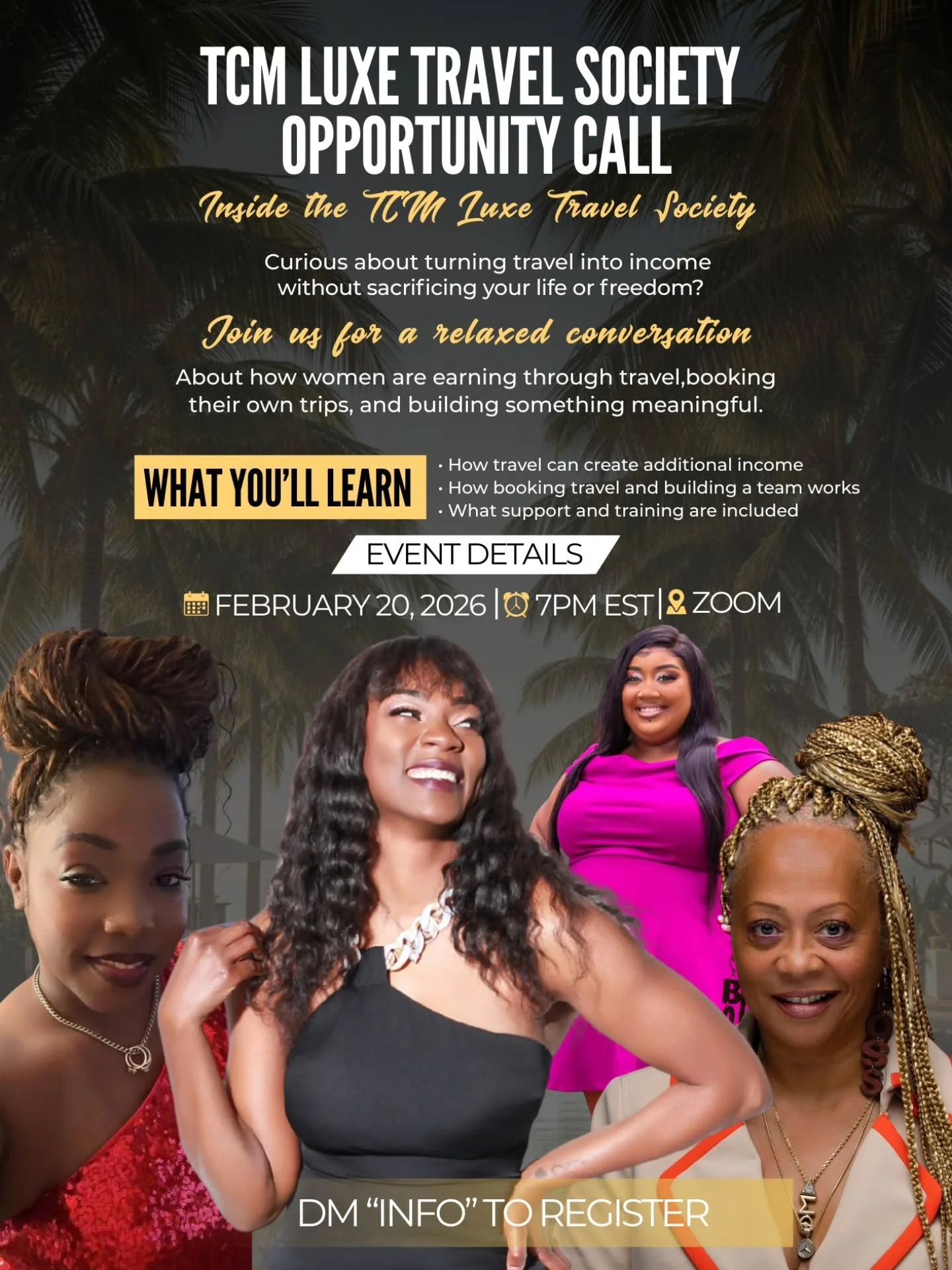You&rsquo;re already traveling&hellip; what if it could pay you back? 👀✈️

Join my Travel Opportunity Call
📅 Feb 20
⏰ 7PM EST
📍 Zoom

This is for women who want to earn passive income, save on travel, and build something aligned with their lifesty
