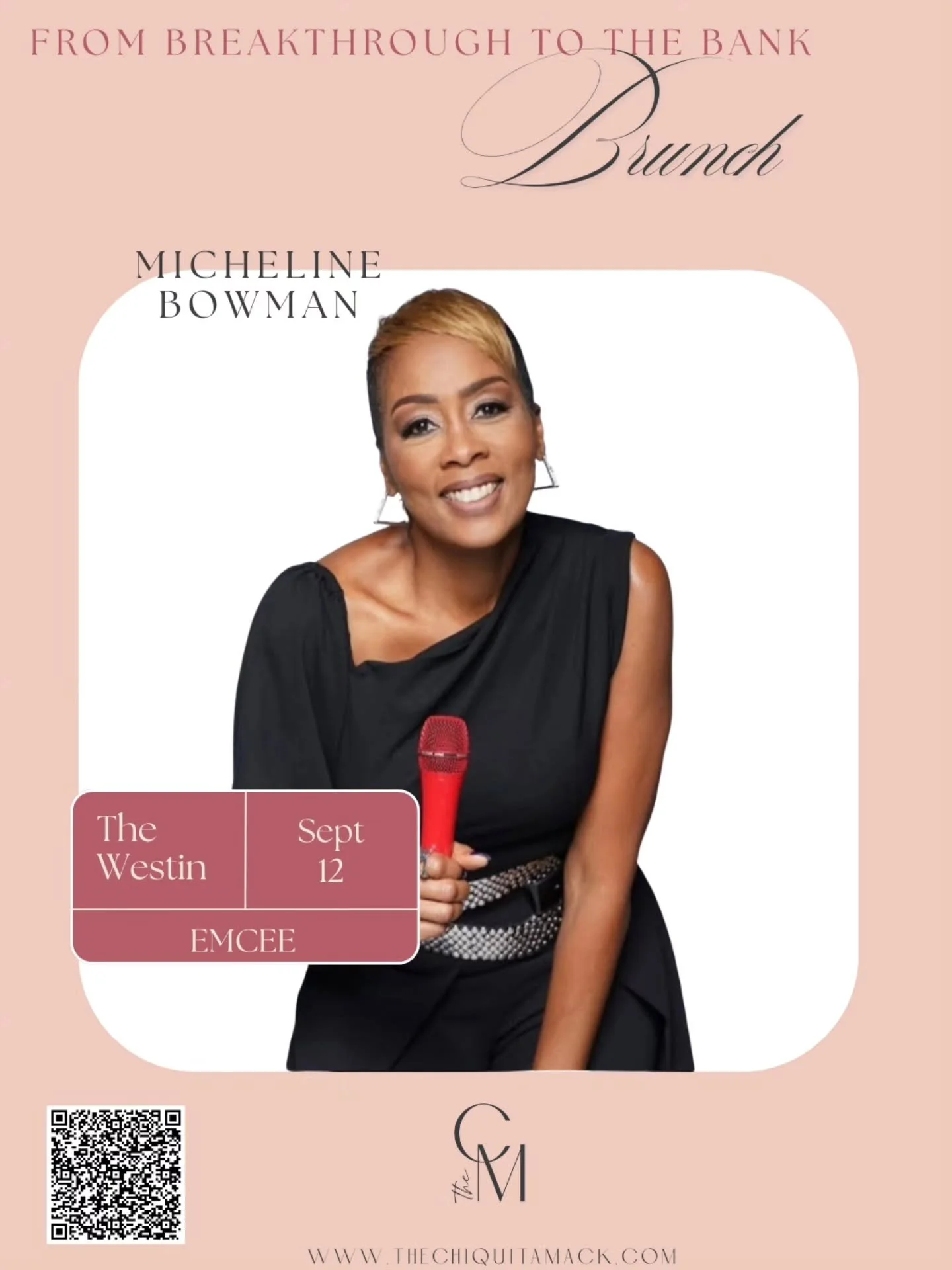 Please join us in giving a warm and powerful welcome to the incredible Micheline Bowman, our official Emcee for From Breakthrough to the Bank Brunch! ✨

With grace, energy, and excellence, she&rsquo;ll be guiding us through an unforgettable experienc