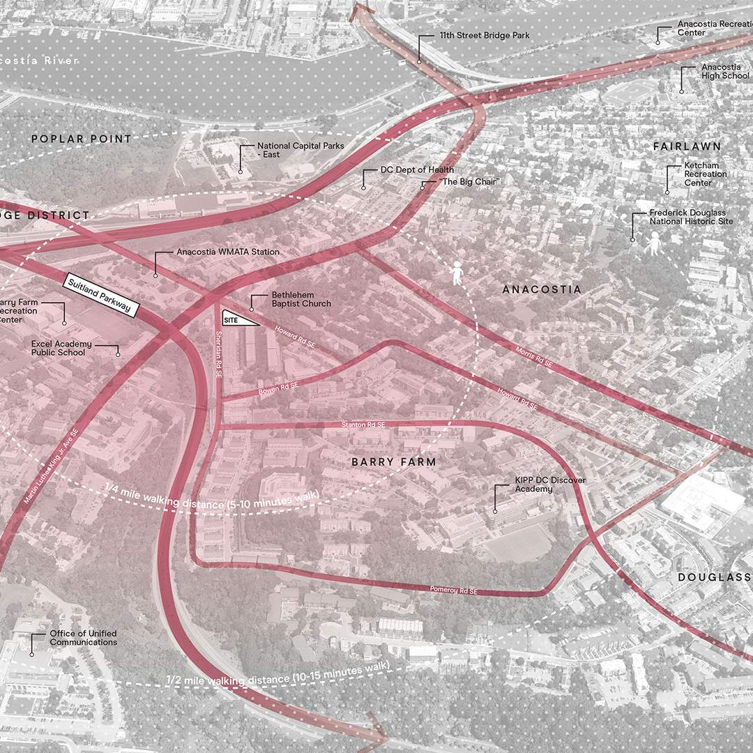 context diagram illustrating site relationship with its adjacent neighborhoods