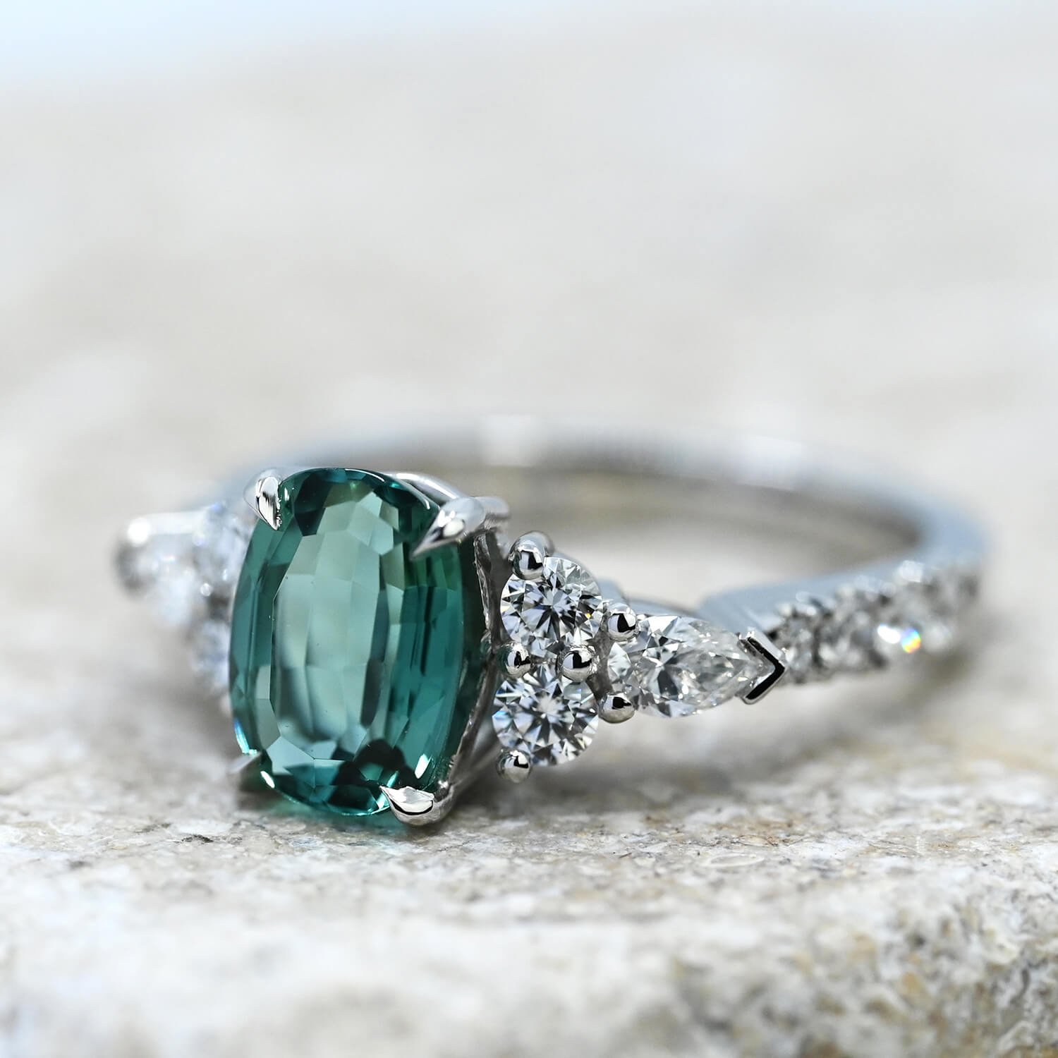 Harriet Kelsall Bespoke Jewellery St. Albans Hertfordshire Teal Engagement Ring