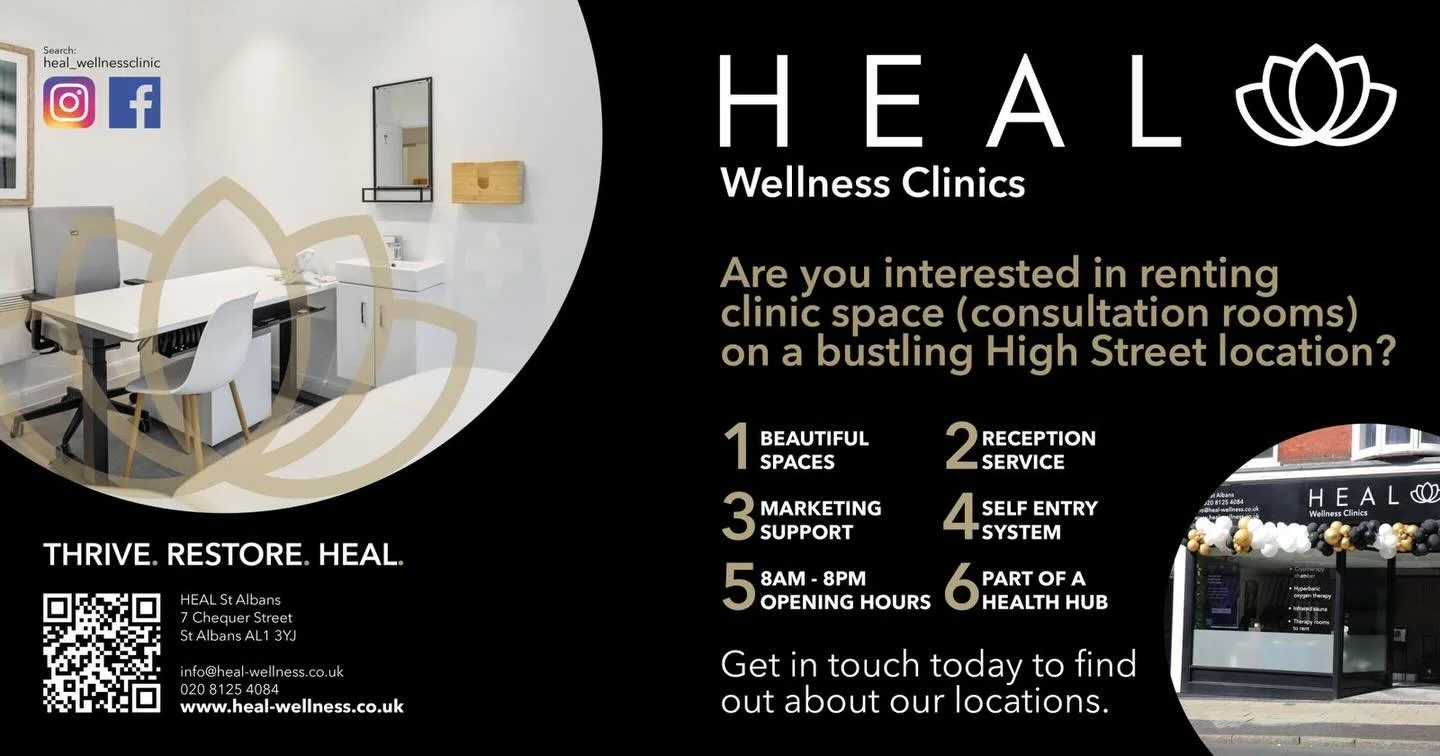 ✨ Room Rental Available at Heal Wellness Clinic ✨

Our member @heal_wellnessclinic are excited to offer a beautiful, calm, and fully equipped therapy room for rent at Heal Wellness Clinic, the perfect space for practitioners looking to grow their bus