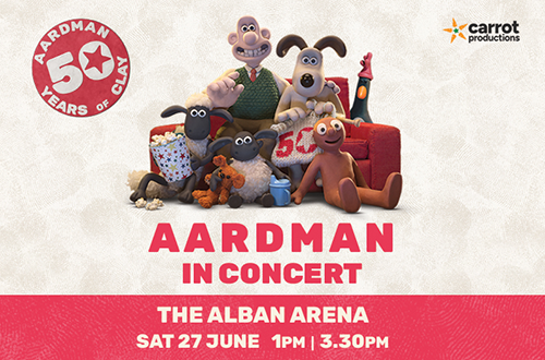 Aardman in Concert arrives at The Alban Arena, St Albans 1pm &amp; 3.30pm