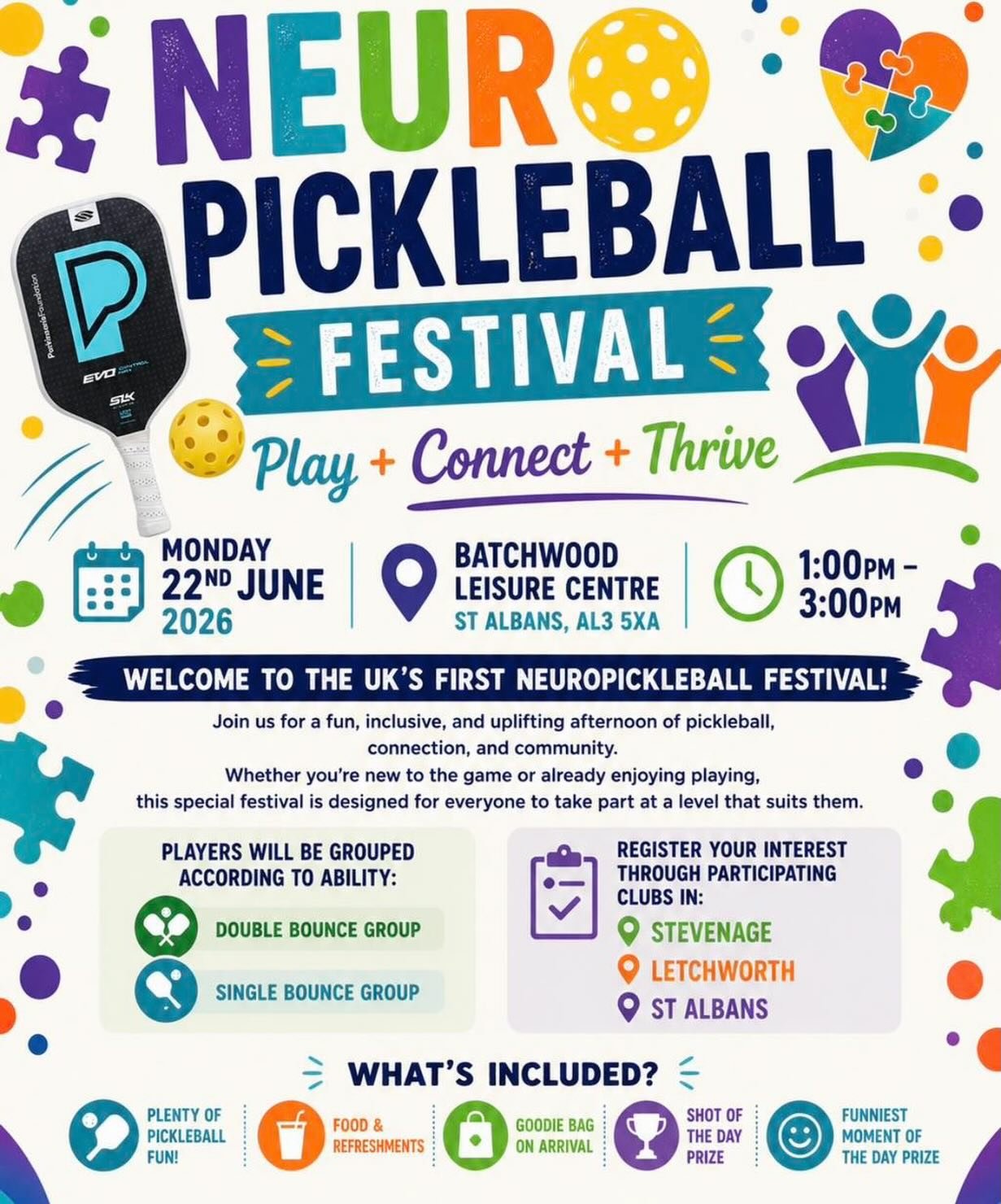 Our member @everyoneactive_batchwood is so excited to welcome you to the UK&rsquo;s first Neuro Pickleball Festival! 
🏓
Whether you&rsquo;ve never picked up a paddle before or already love the game, this is all about having fun, meeting people, and 