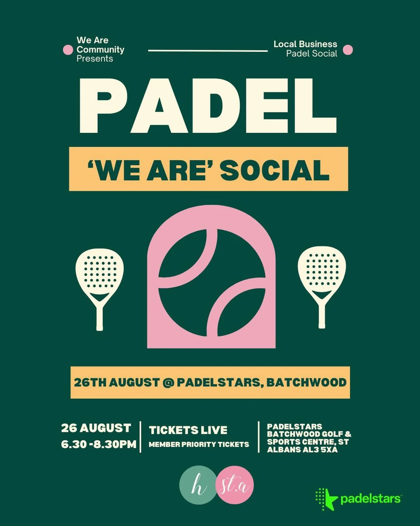 🎾 We Are Padel Social 🎾

Join us on Wednesday 26th August for an evening of padel, networking, drinks &amp; good vibes.
✨
Whether you&rsquo;re a total beginner or already obsessed with the game, this is all about bringing people together for a fun 