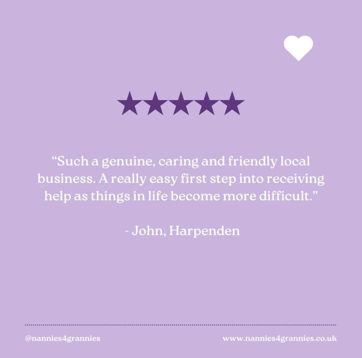 Another 5-Star Review for our member @nannies4grannies2026.
🎉
They are so grateful for the wonderful feedback from their clients and proud to provide compassionate, reliable support for older adults and their families.
💜
If you&rsquo;re looking for