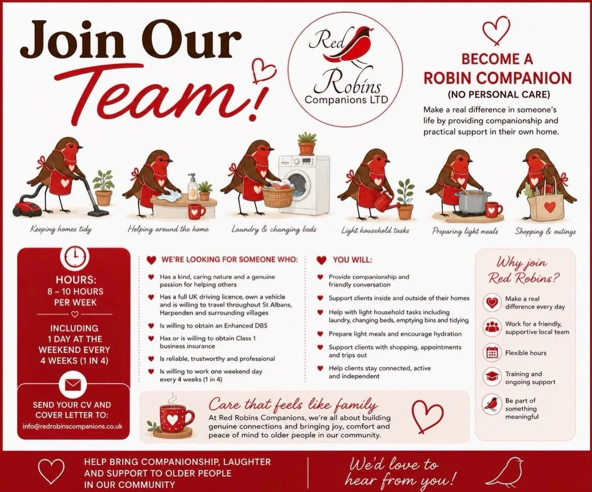 Our member @redrobinscompanions is looking for a new robin. 🐦
Do you have a kind heart, enjoy chatting with people, and want a job where you can genuinely make a difference every single day?
🫶
At Red Robins Companions, they believe companionship ca