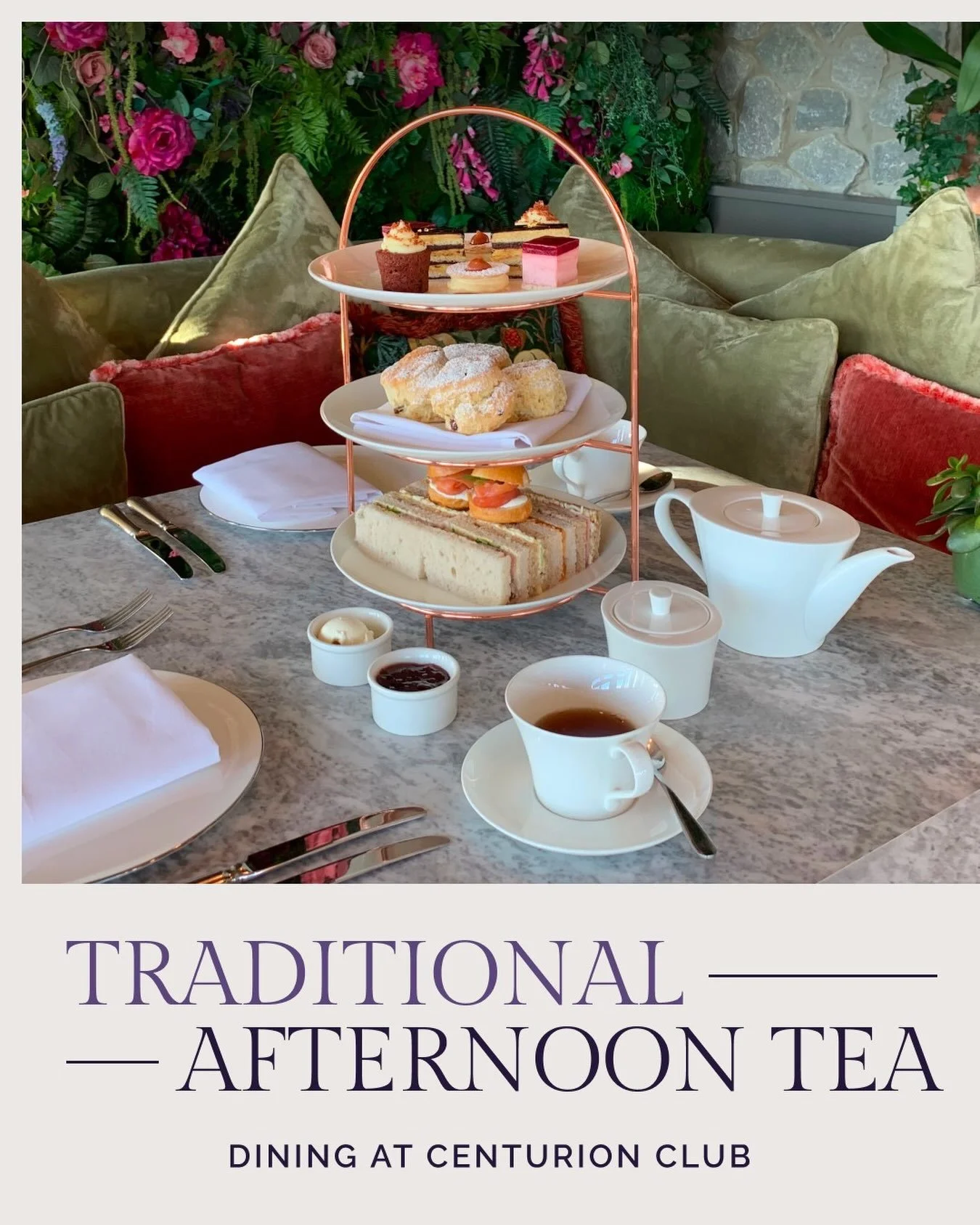 Our member @diningatcenturion holds afternoon tea in their Garden Room. 
💐
The Garden Room is the perfect setting to enjoy a leisurely afternoon tea. Savour a delightful selection of exquisite sandwiches, cakes, pastries and scones. And choose from 