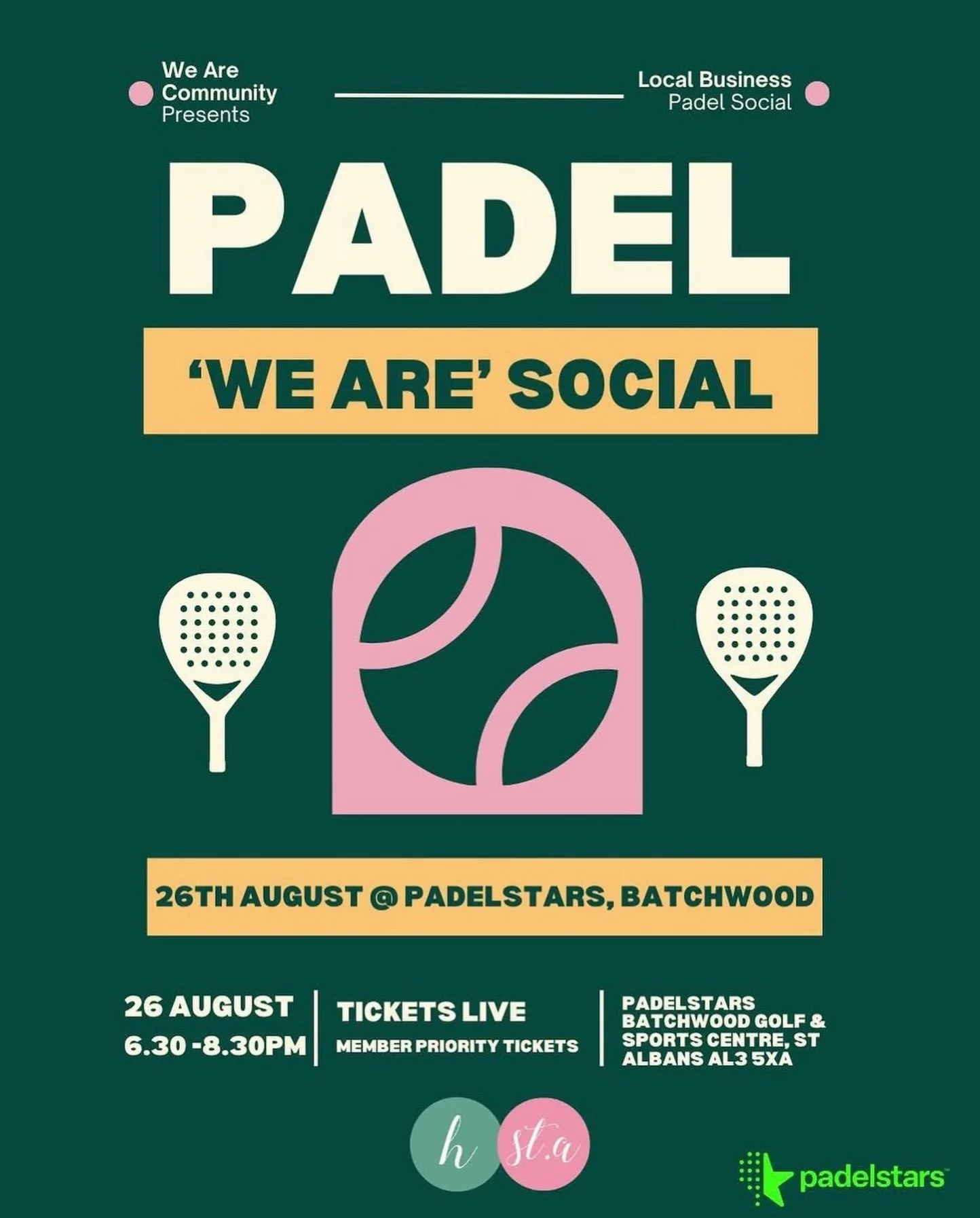🎾 We Are Padel Social 🎾

Join us on Wednesday 26th August for an evening of padel, networking, drinks &amp; good vibes.
✨
Whether you&rsquo;re a total beginner or already obsessed with the game, this is all about bringing people together for a fun 