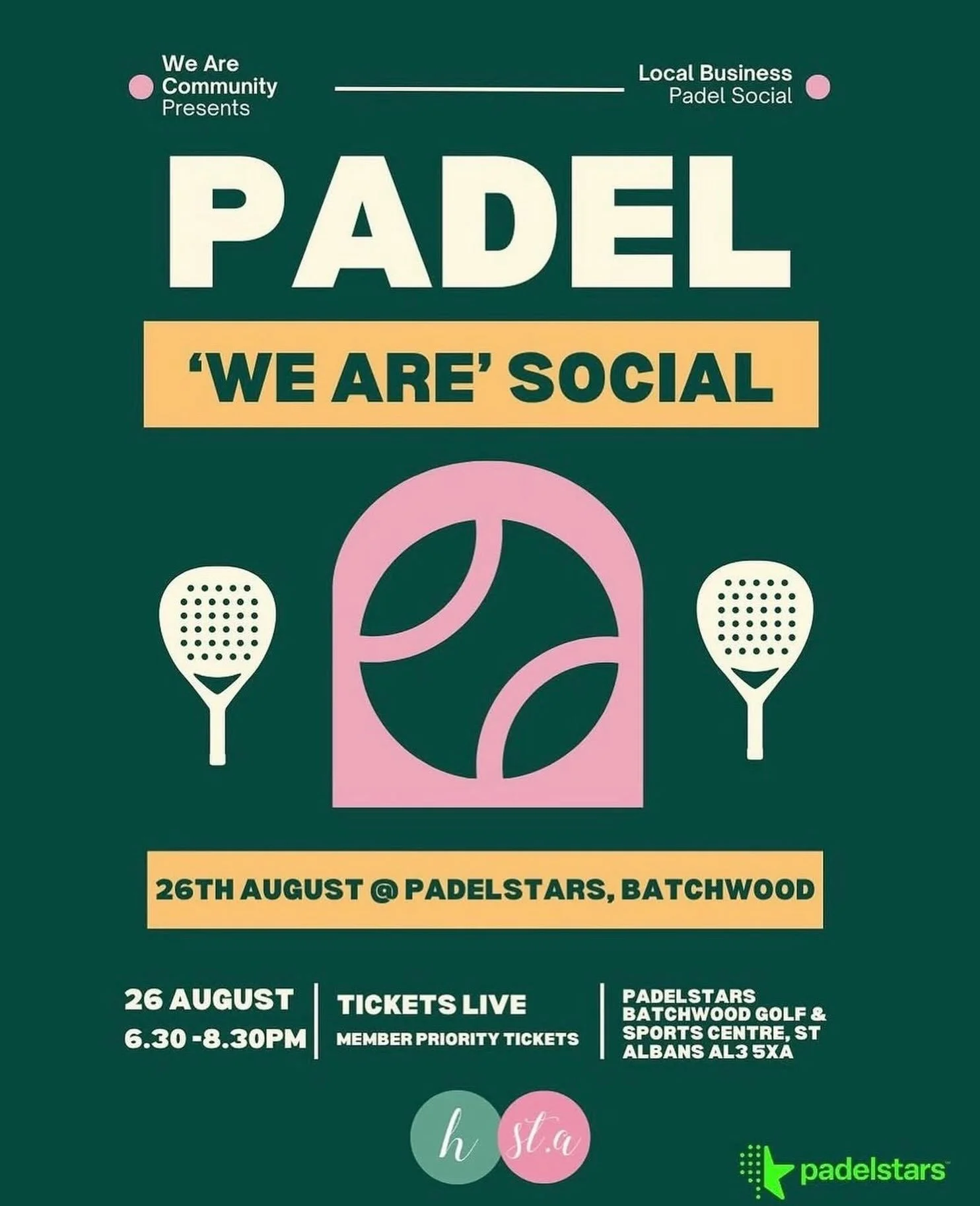 🎾 We Are Padel Social 🎾

Join us on Wednesday 26th August for an evening of padel, drinks &amp; good vibes. Now open to the St. Albans and Harpenden community (you don&rsquo;t need to be a member or have a business!)
✨
Whether you&rsquo;re a total 