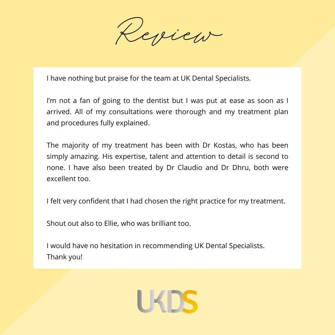Our member @ukdentalspecialists wants to give a huge thank you to this patient for their wonderful feedback, kind words and for trusting them with their smile. 
🦷
One of the things that makes @ukdentalspecialists special is their multidisciplinary a