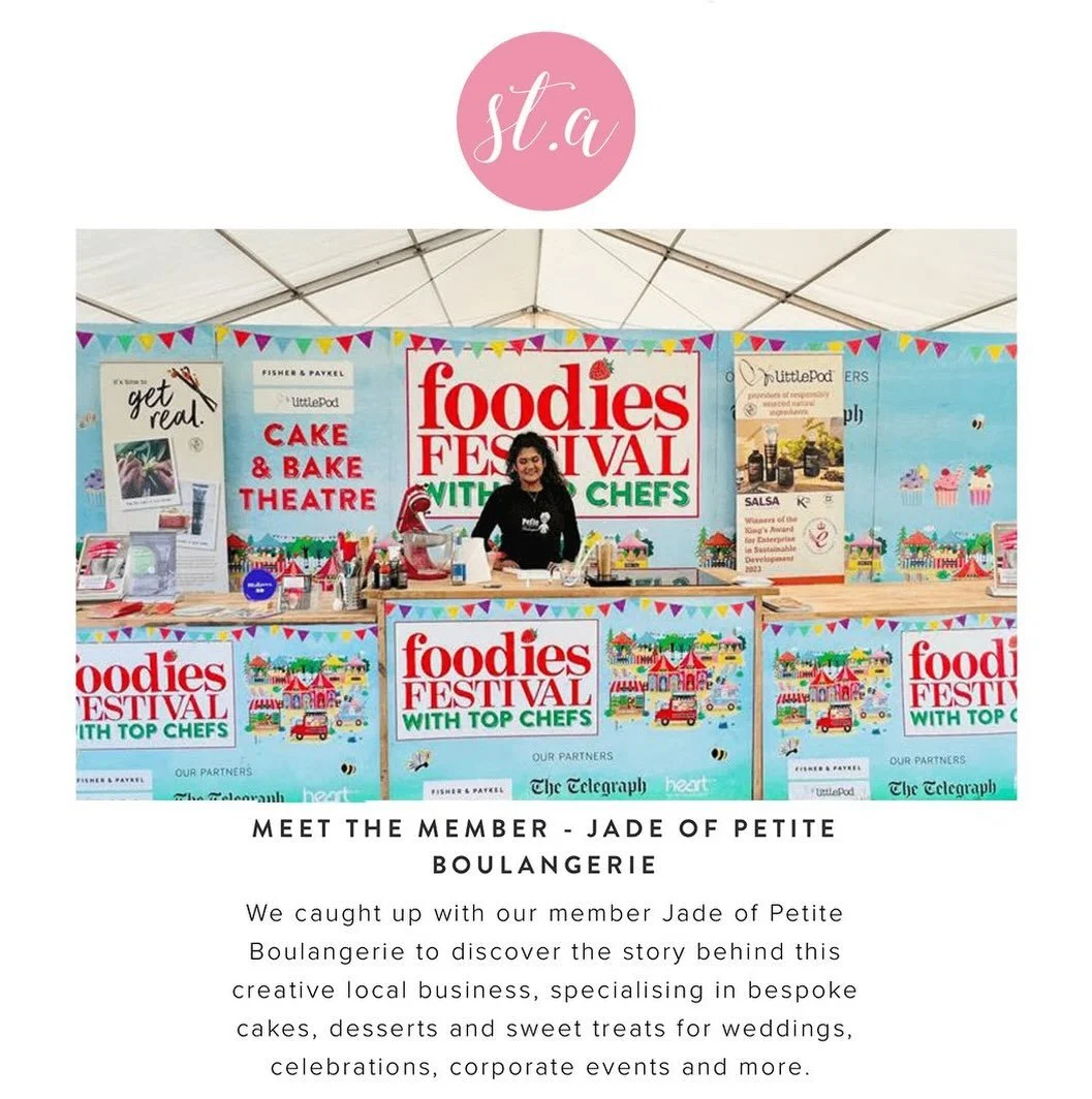 ✨Meet the Member ✨

We caught up with our member Jade of @_petiteboulangerie to discover the story behind this creative local business, specialising in bespoke cakes, desserts and sweet treats for weddings, celebrations, corporate events and more.
🫶
