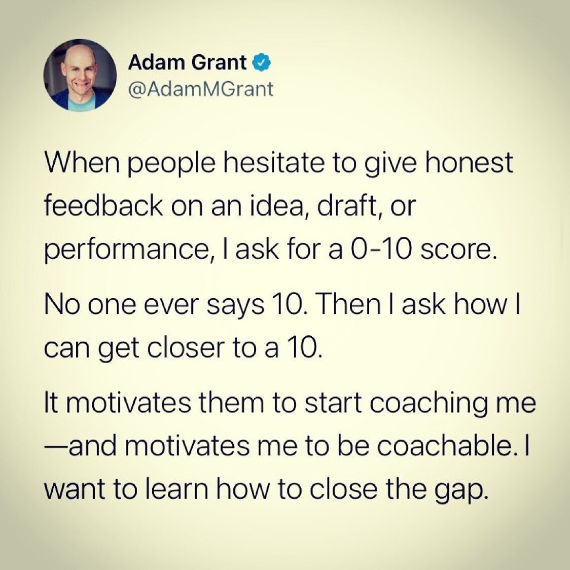 Great advice !! Giving Feedbacks hard, learning to receive it can be even harder ! @adamgrant