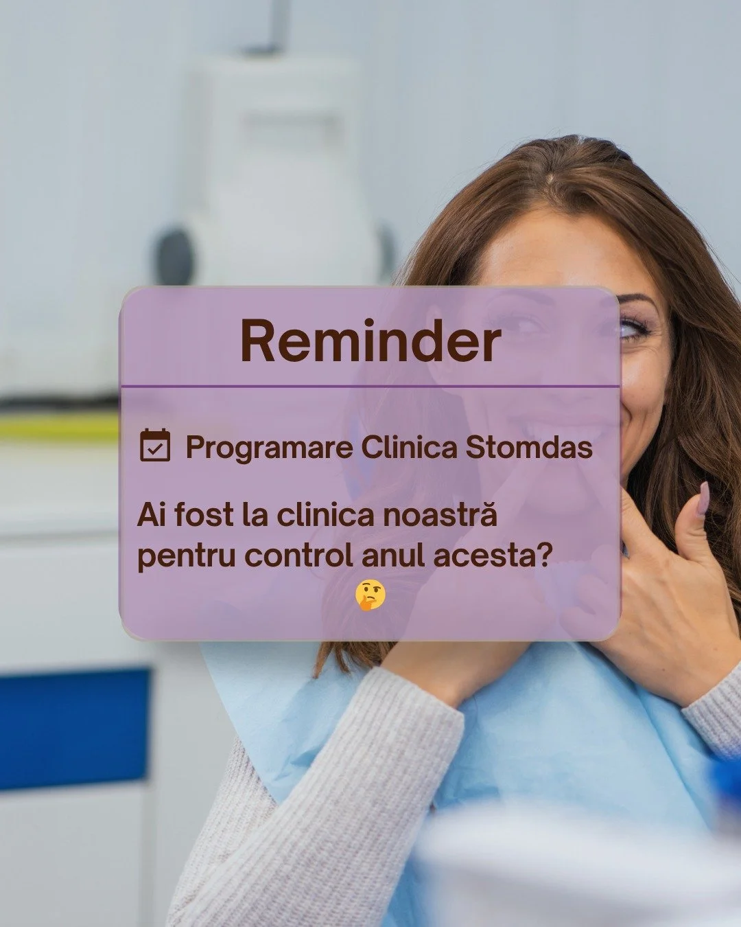 🦷 Un control dentar de rutină poate preveni multe probleme &icirc;nainte să apară durerea. Prevenția &icirc;nseamnă tratamente mai simple, mai rapide și mai puțin stres pentru tine. 

📞 Sună la: 0749 047 514 sau
📩 COMPLETEAZĂ FORMULARUL ȘI TE CONT