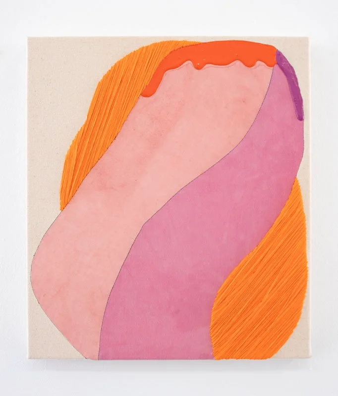 quiet adulation, 2025 Embroidery, hand-dyed fabric, acrylic paint, and canvas 16 x 14 inches