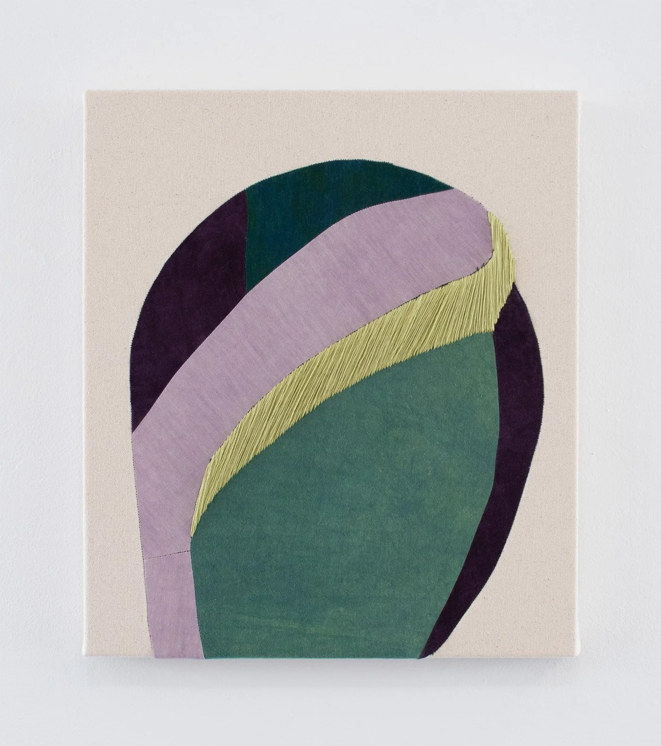 final hold, 2025, Embroidery, hand-dyed fabric, and canvas, 16 x 14 inches