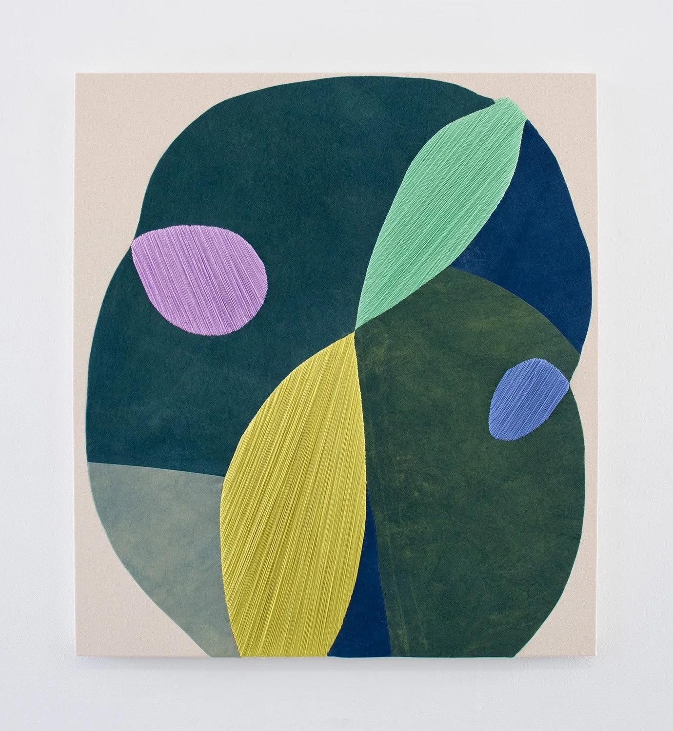 Undertow, 2025, Embroidery, hand-dyed fabric, and canvas, 36 x 32 inches
