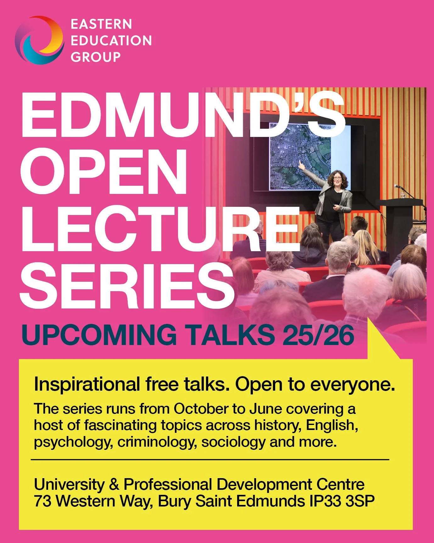 We have lots of exciting Edmund's Open Lectures this year!

From learning about the chequered past of the Grand Prix, to discovering the world of medieval castle design, to a thought provoking lecture on how tech killed art, there's a fascinating sub