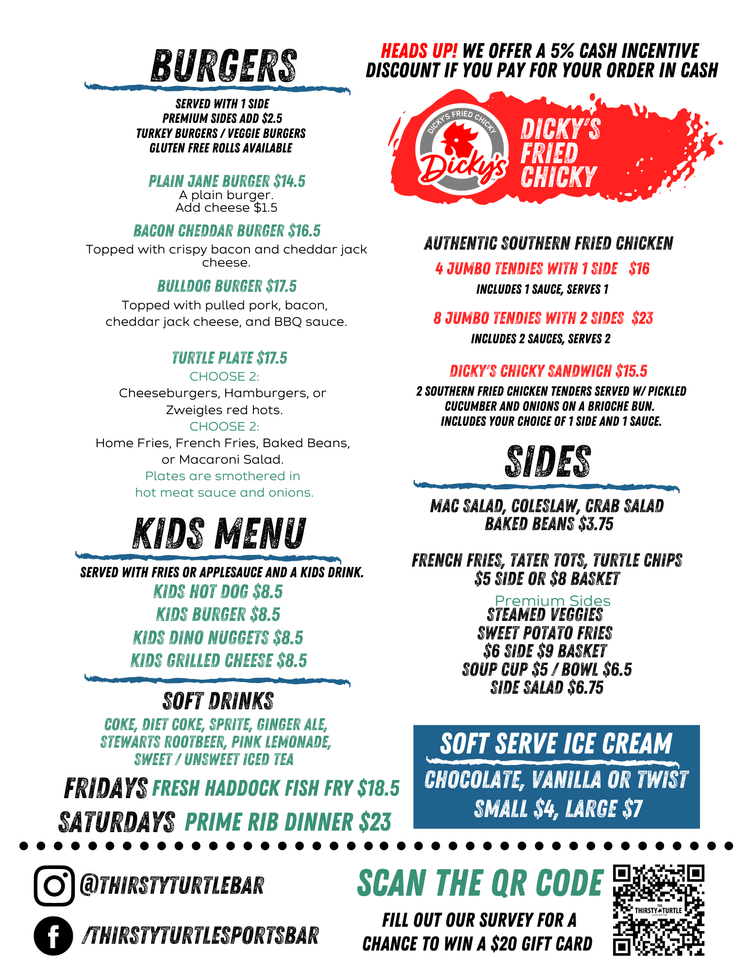 MENU — Thirsty Turtle Sports Bar