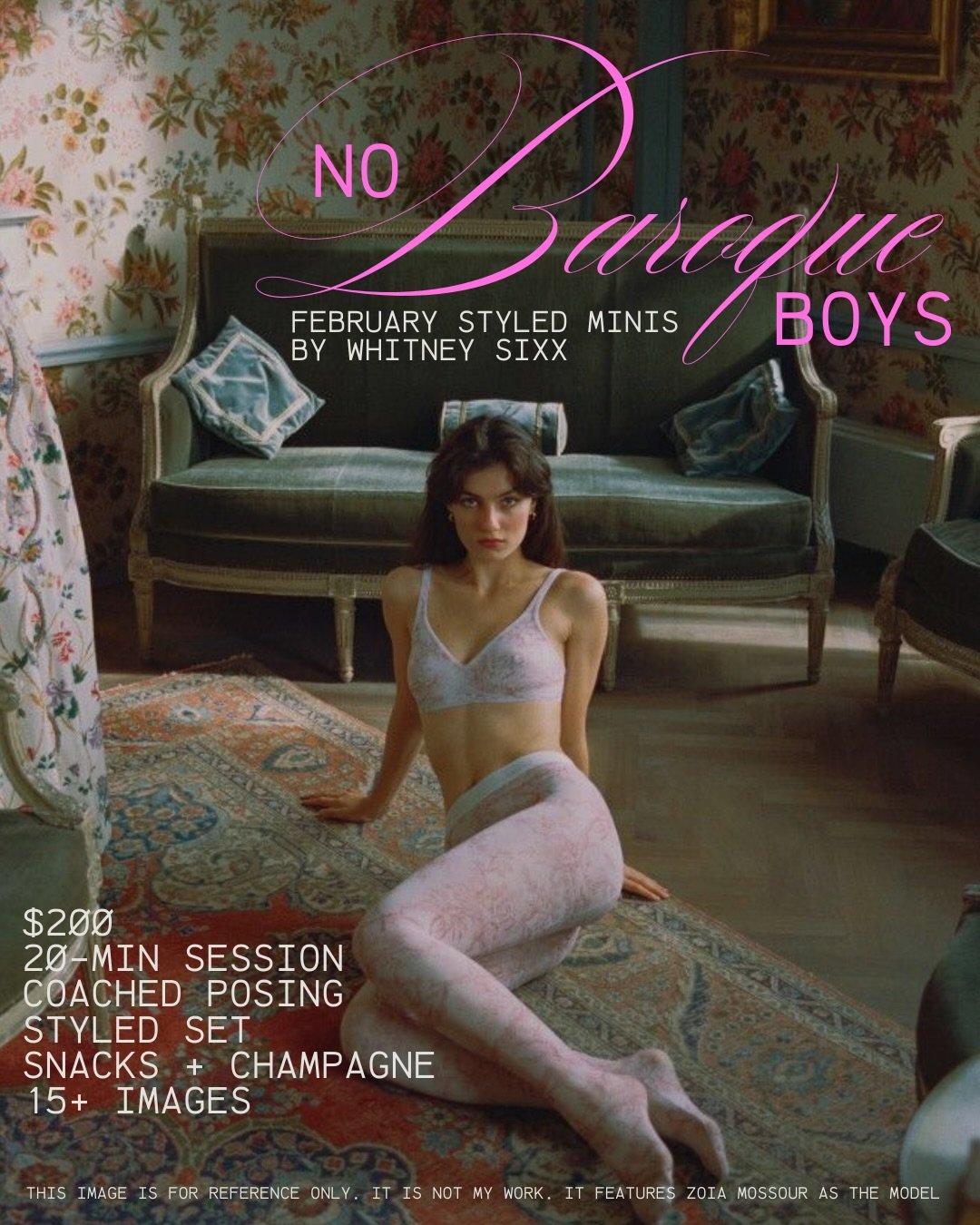 Registration is LIVE for the February 1st No Baroque Boys February Minis! ✨
Step into a world of opulent femininity with draped fabrics, French tapestries, and modern baroque-inspired styling. Think colored tights, silk and satin dresses, floral patt