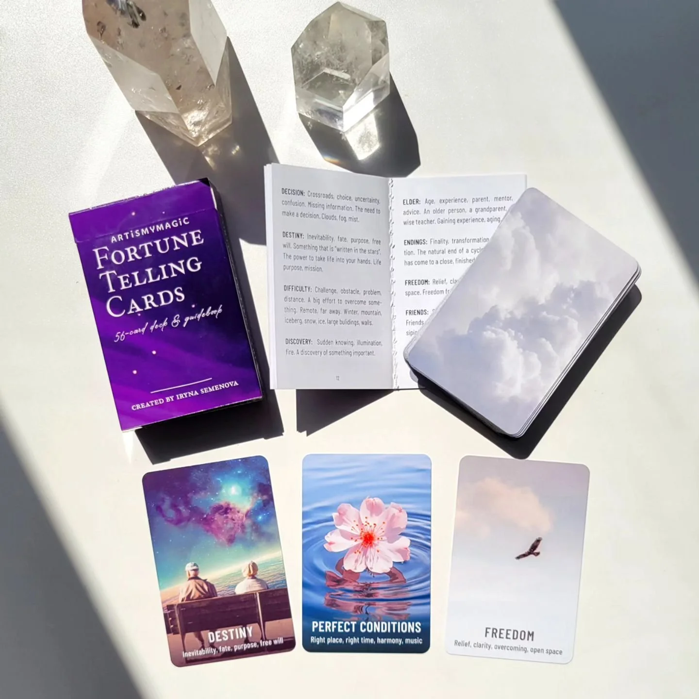 56 pocket-sized oracle cards with a booklet of meanings 📖 ✨ They read well alone or in combination like Lenormand cards. Enjoy! 

#lenormandreading #lenormand #tarotcardoftheday #tarotpickacard #oracledeck #oraclereading #tarotdeck #divinationcards 