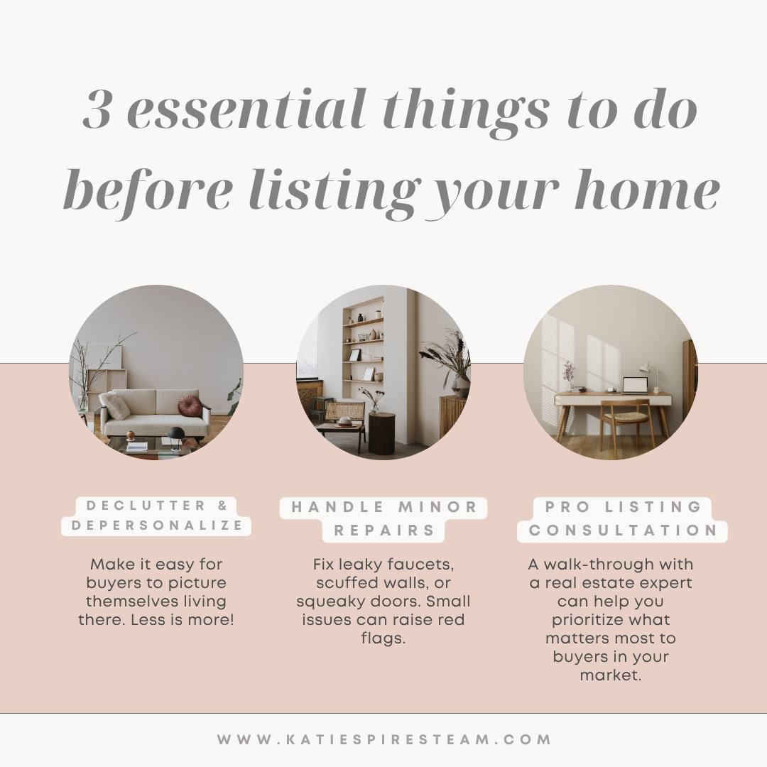 📦 Getting ready to sell?
Don&rsquo;t just list it &mdash; prep it like a pro! 💼✨
Here are 3 must-do&rsquo;s before you put that &ldquo;For Sale&rdquo; sign up:

1️⃣ Declutter &amp; depersonalize
2️⃣ Knock out small repairs
3️⃣ Get expert advice (th