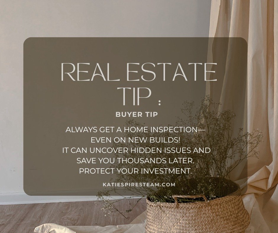 Thinking of skipping the home inspection? Think again. 🛑🔍
Even new homes can hide surprises. A quick inspection now can save you big later!
#KatieSpiresTeam #BuyerTip #SmartMoves #HomeInspectionMatters