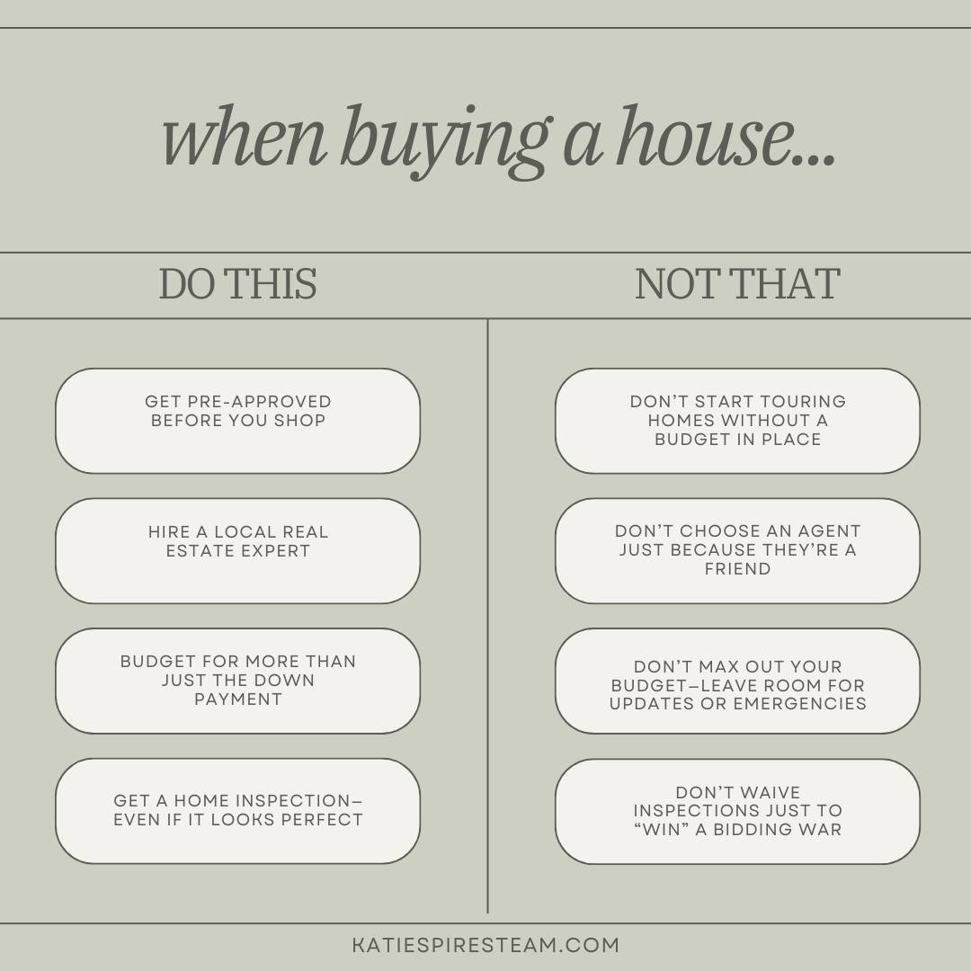 Buying your first home? Read this BEFORE you dive in! 👇
Here are 4 smart moves to make&mdash;and 4 big ones to avoid. Trust us, your future self will thank you.
Need help getting started? The Katie Spires Team is ready when you are!
#HomeBuyingTips 