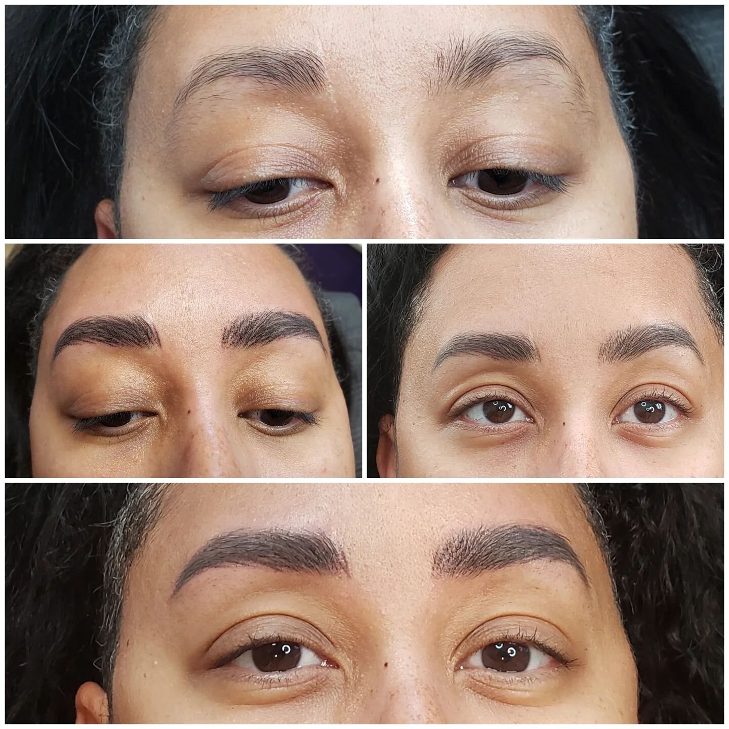 A process of brows! 📸📸📸📸

👉One the top the orginal before 
👉 In the middle are directly after first session and healed result of that session before touch up. 
👉 The bottom picture final result after the 6 week touch up

I fully believe in the