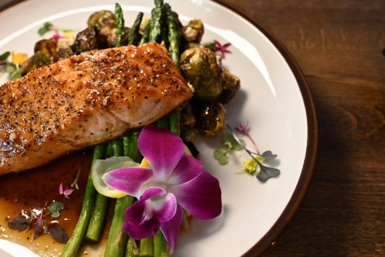 Tamari Maple Glazed Salmon! 
The entree loved so much that it&rsquo;s on both the lunch and dinner menu.