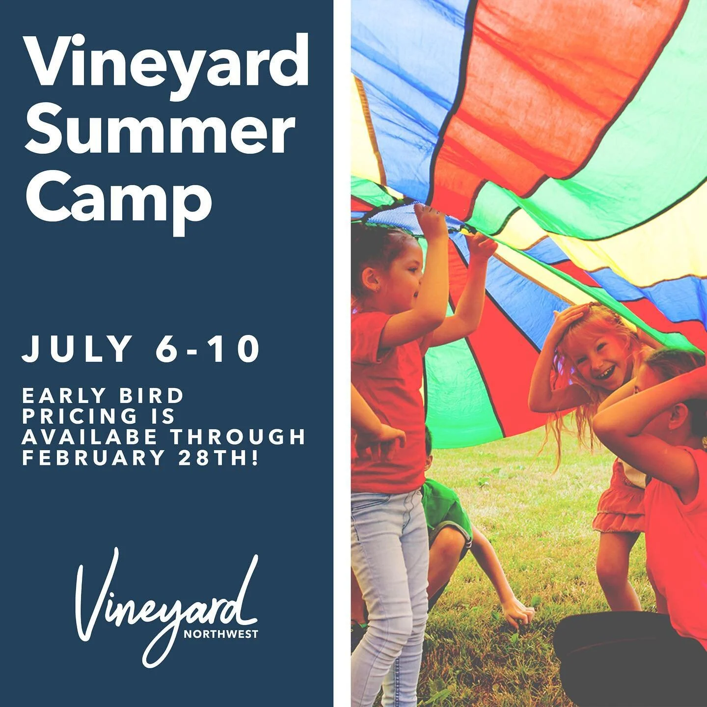 Summer Camp is still on for current 2nd-5th grade students July 6th - 10th at Wilderness Ridge @ Camp PVM. Early bird registration pricing available through February 28th. Check out the website for more info!
#SummerCamp #VineyardNorthwest