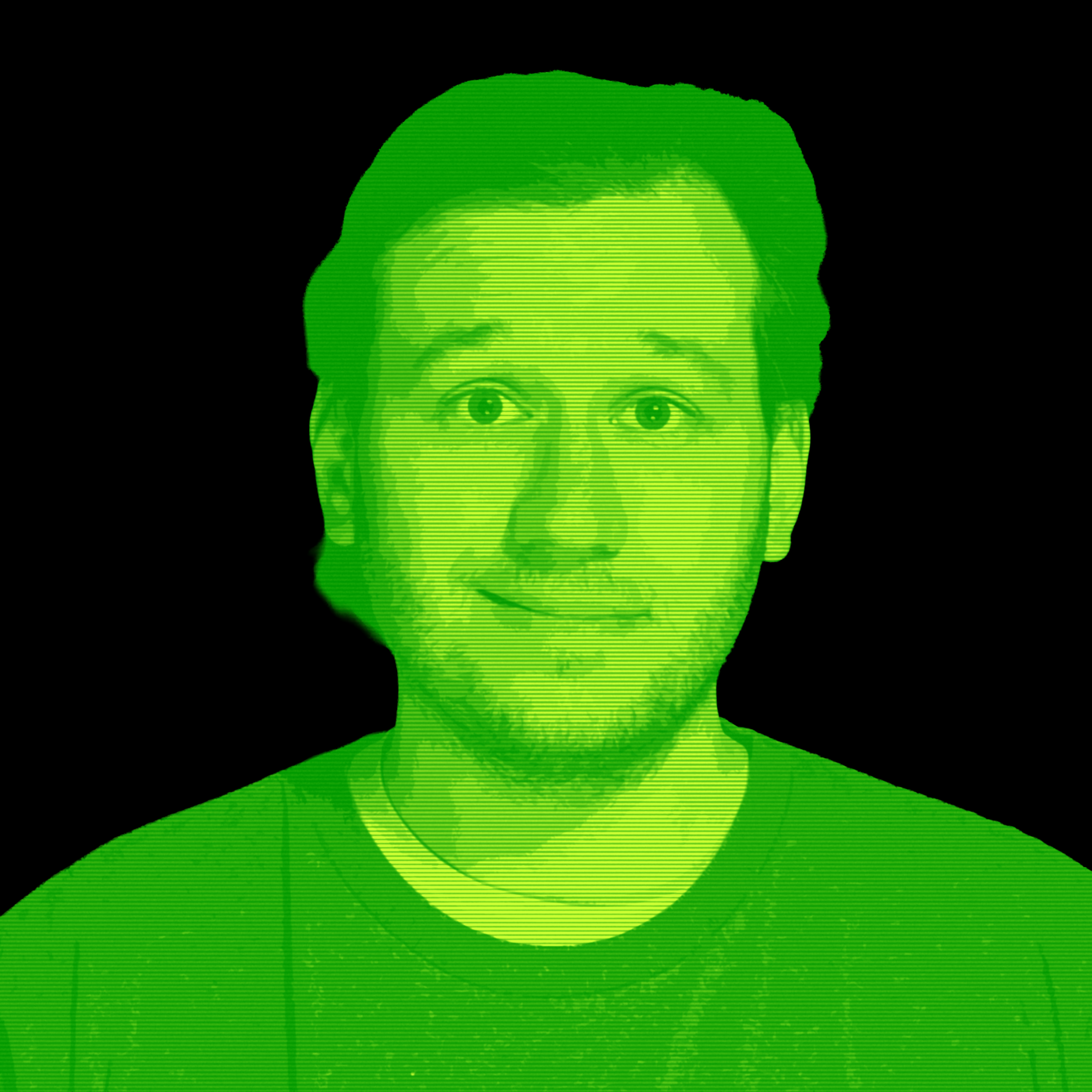Cory Snider (Cor), lime halftone portrait on black